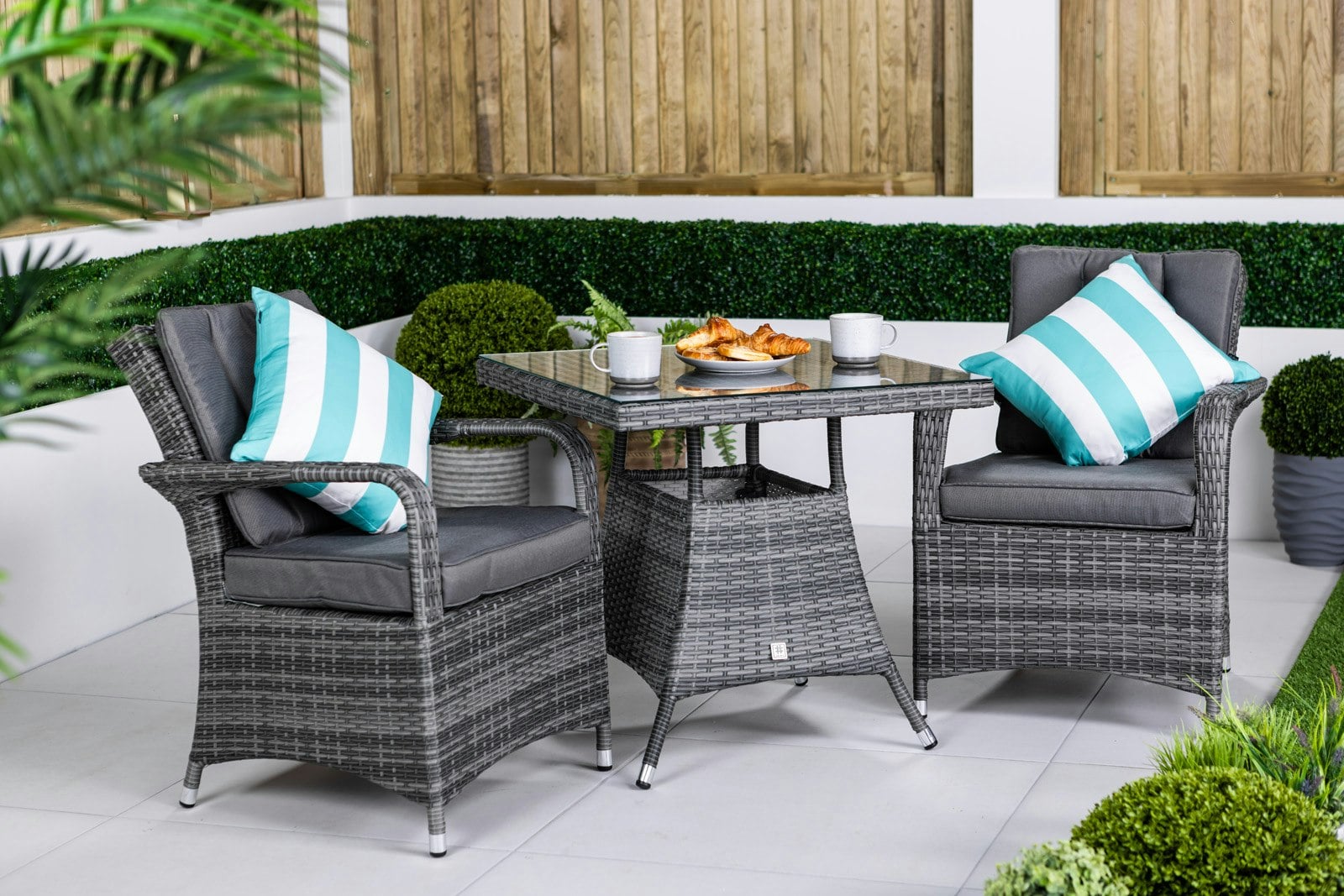 Rackhams Grey Arizona Rattan Garden Bistro Set Patio Table And Chairs - 1