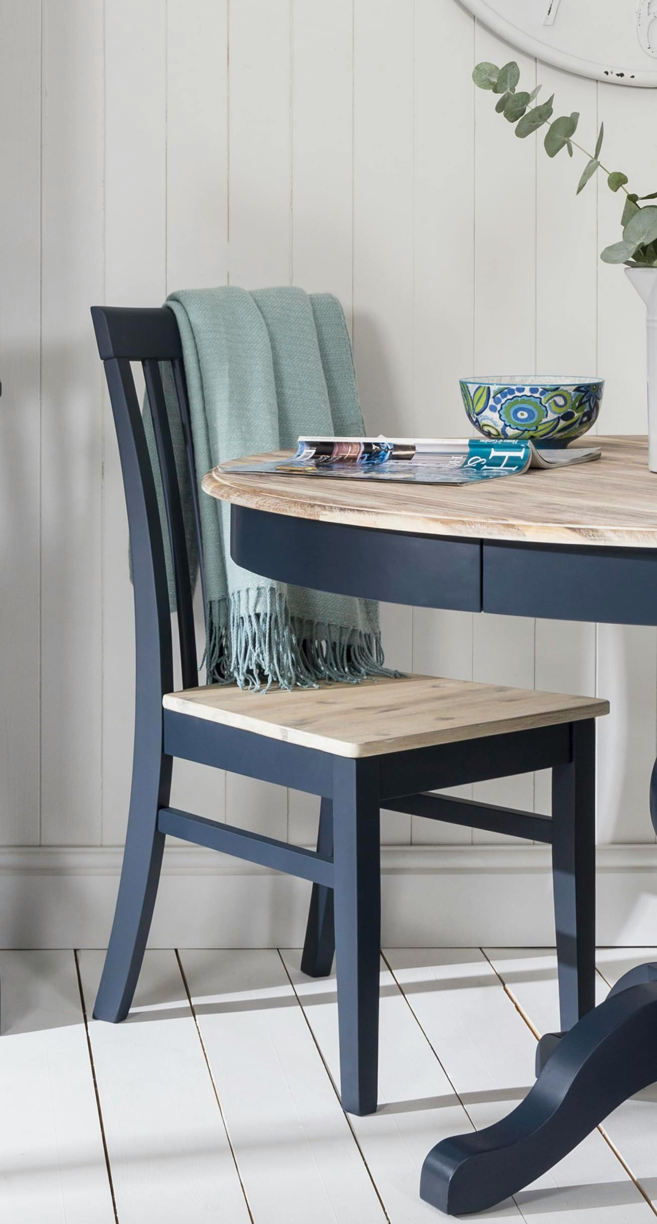 Rackhams Blue Florence Wooden Dining Chair With Acacia Wood Seat - Navy