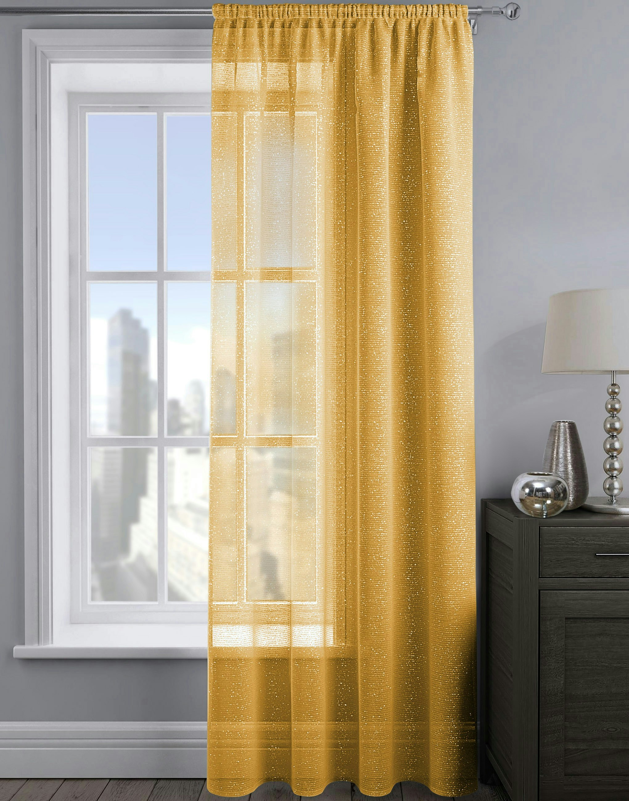 Rackhams Light Alessandria Sparkle Slot Top Voile Panel - 137Cm X 137Cm - Ochre