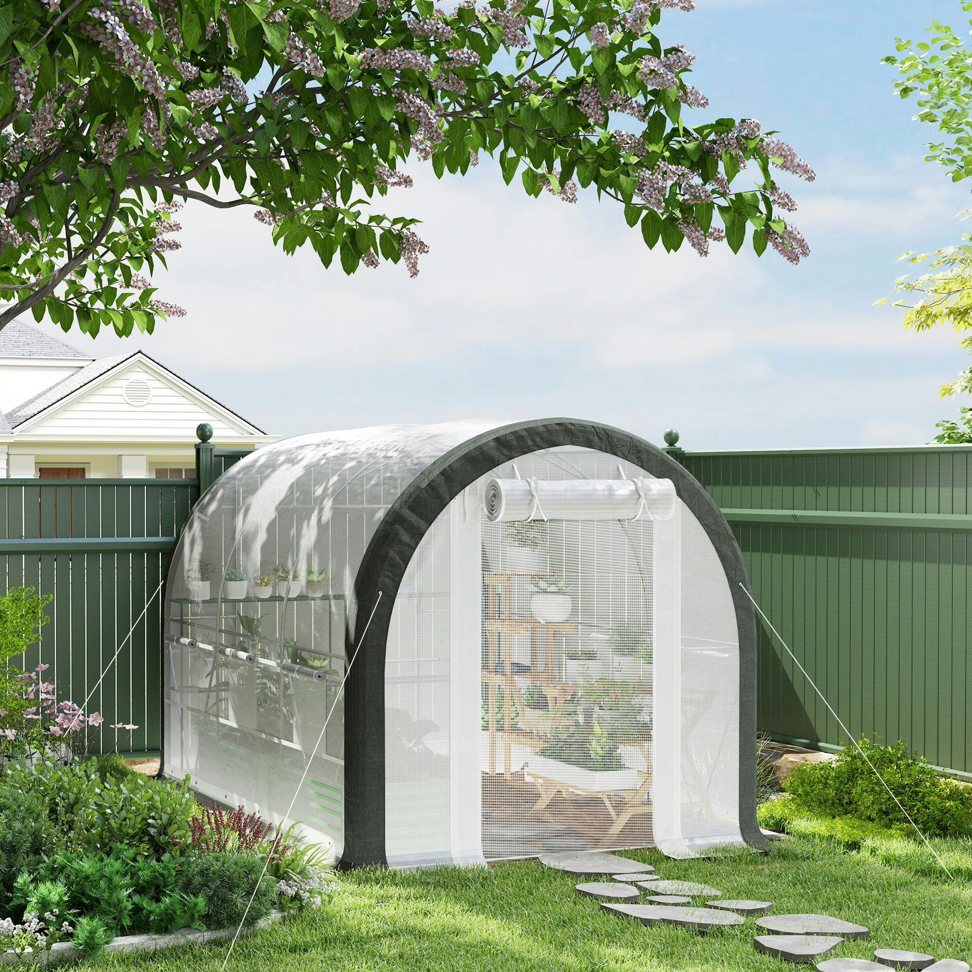 Outsunny Walk-In Tunnel Greenhouse, Upgraded Structure, Mesh Door & Windows - 3 X 2(M)