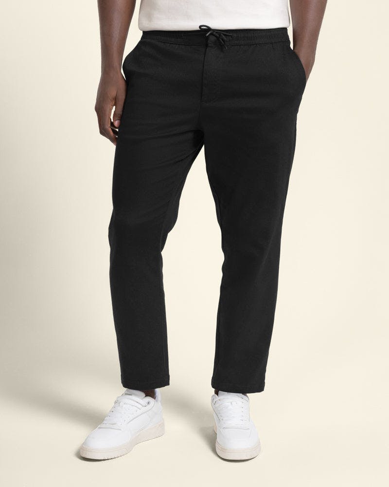 Larsson & Co Black Drawstring Waist Regular Fit Chino Trouser - 32R