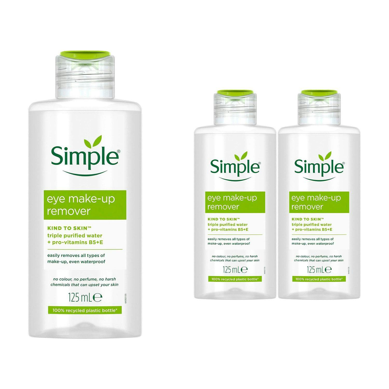 Simple (3X Of 125Ml) Kind To Skin Eye Make-Up Remover For Sensitive Skin - Image 3