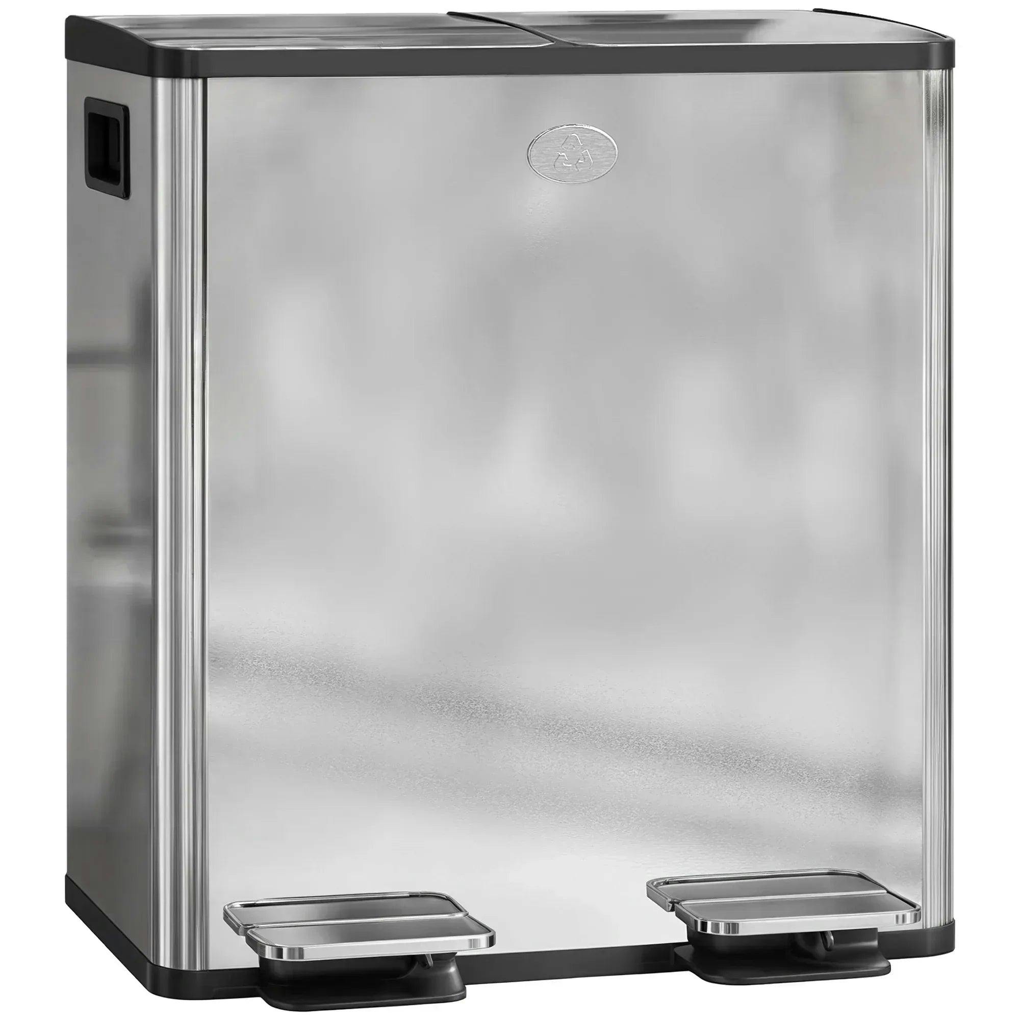 B&Q - 2 X 20L Dual Kitchen Bin Pedal Bin For Recycling & WasteSilver Tone - Image 6