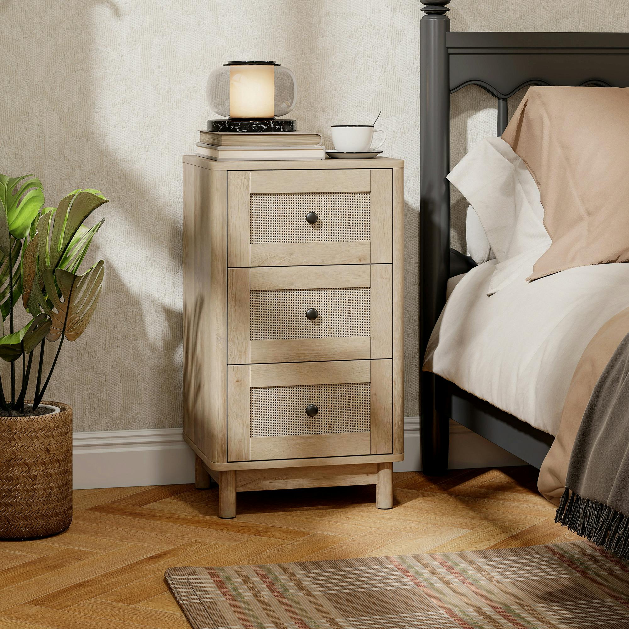 Homcom 3 Drawer Chest Of Drawers, Storage Unit For Living Room, Oak - Oak - 3 - Bohemian
