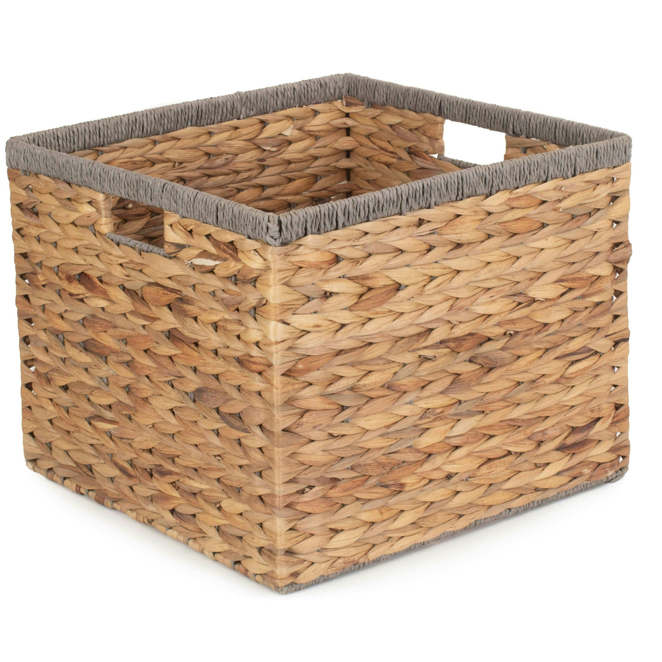 Rackhams Grey Square Water Hyacinth With Rope Border Storage Basket - Large