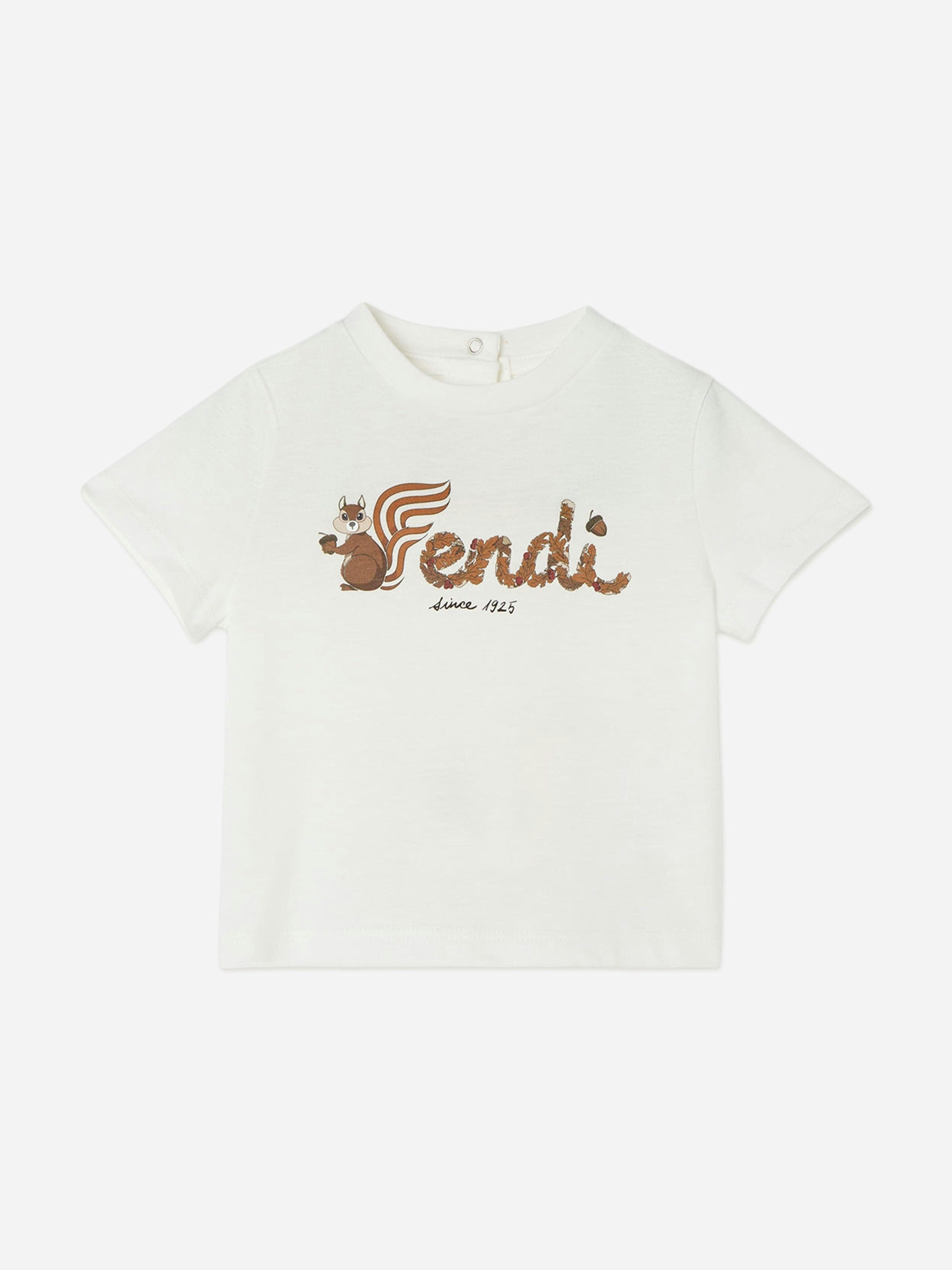 Fendi Kids Unisex Kids White Fendi Baby Squirrel Logo T-Shirt In - 24 Mths