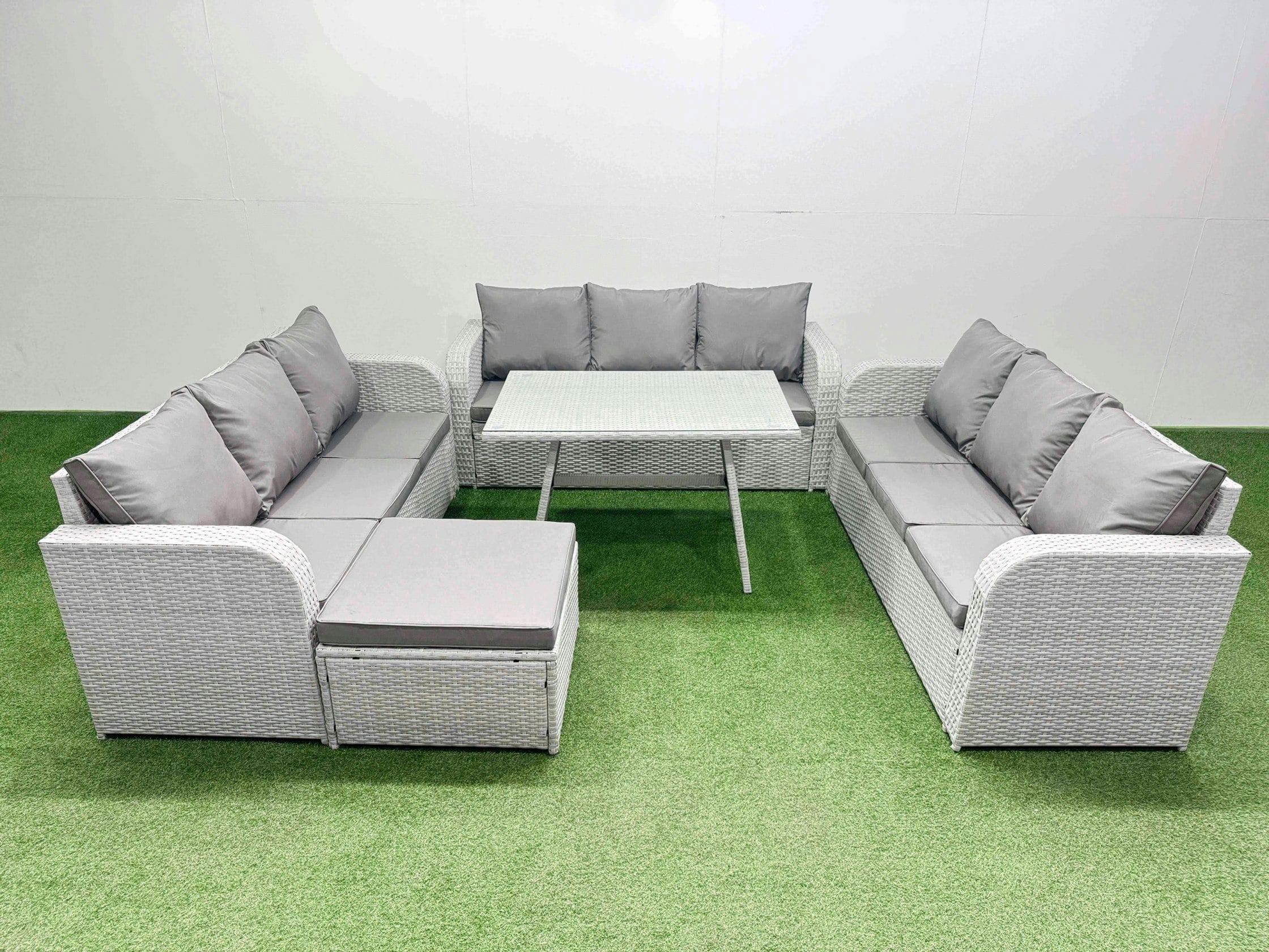 Fimous Light/Grey 10 Seat Outdoor Pe Rattan Garden Furniture With Cushions 3 Seater Sofa Big Stool