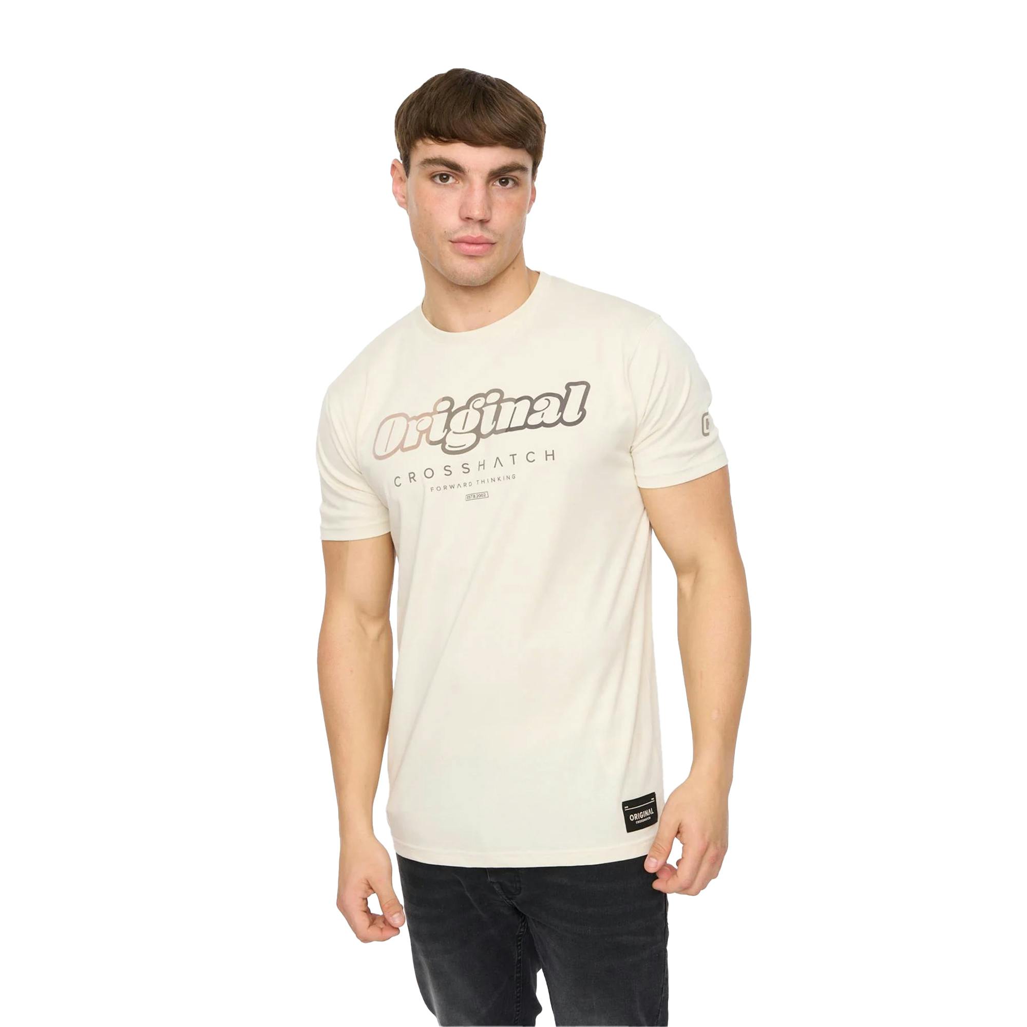 Crosshatch Men's White Hybridge T-Shirt - Off - Off - L - 100% Cotton