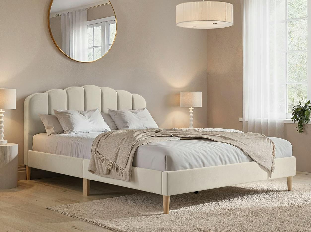 Rackhams Beige Scallop Velvet Bed Frame - Double
