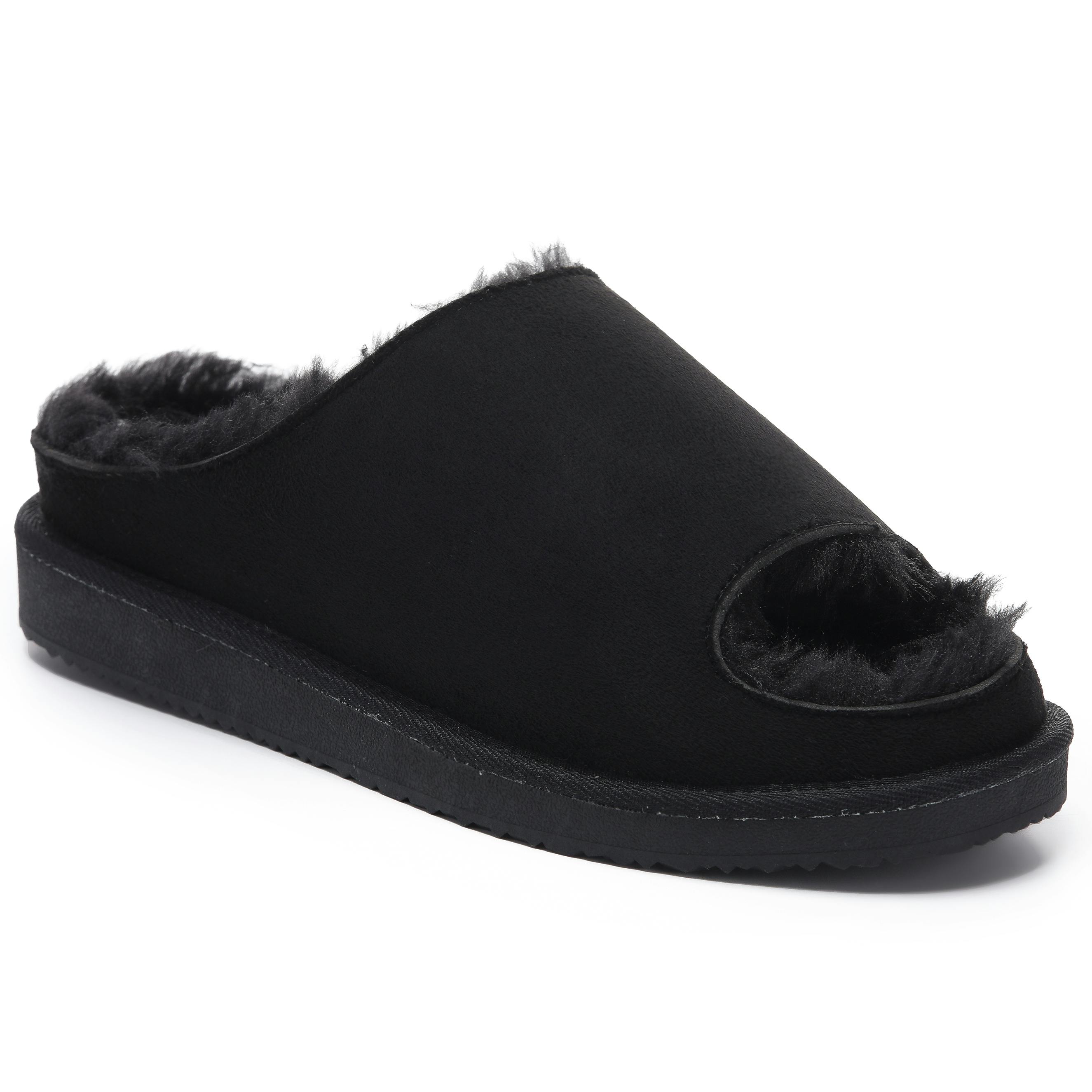 Viva Women's Black Polar Fur Lined Slide Slippers – Suede Upper, Cozy Faux Fur - 4
