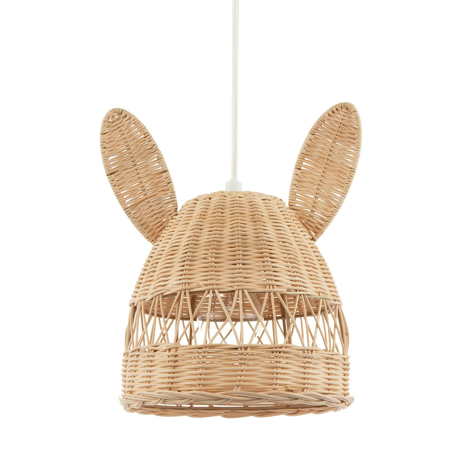Rackhams Light/Brown Natural Woven Rattan Childrens Pendant Ing Shade With Bunny Ears