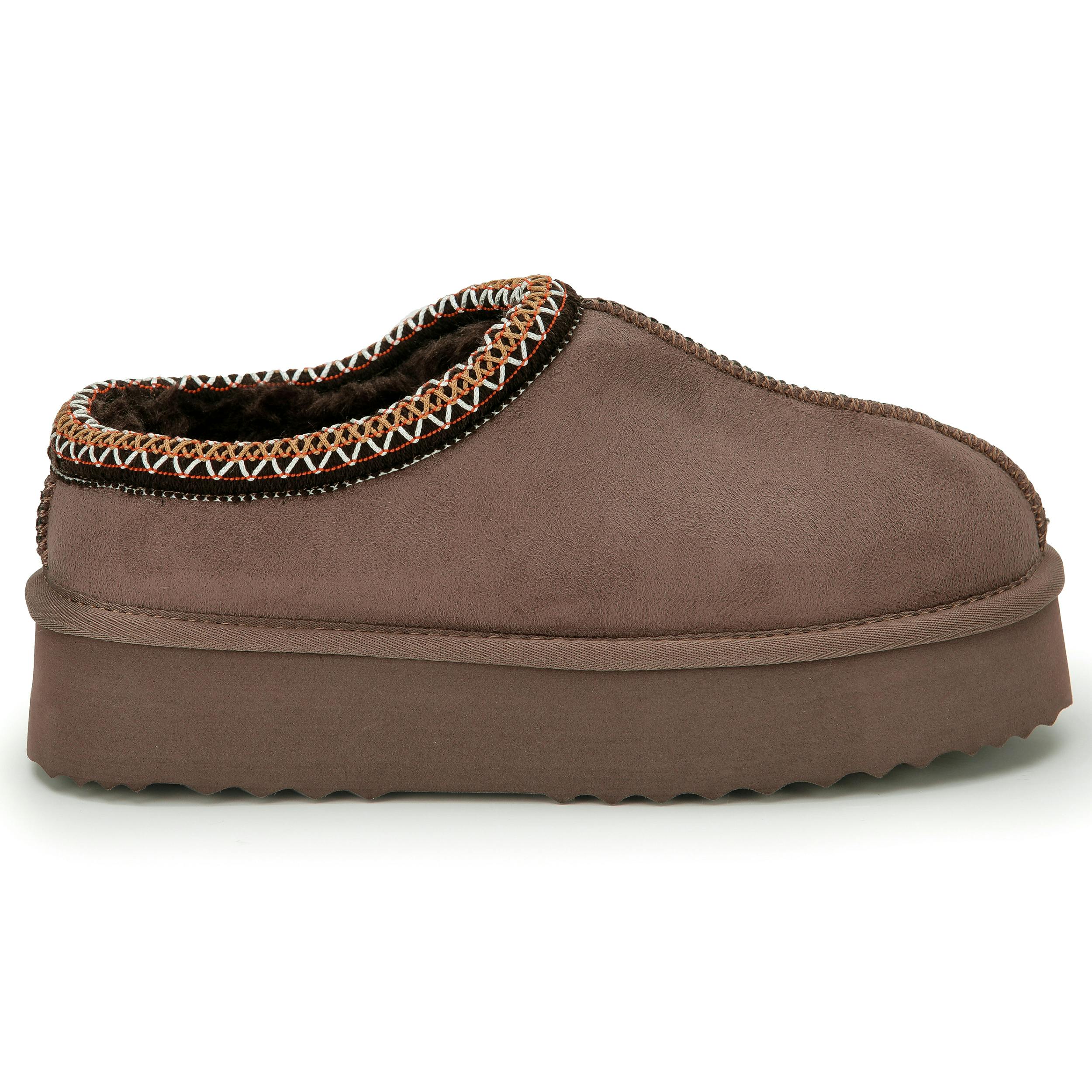 Viva Women's Mia: Platform Sheepskin Lined Slip Ons Anti Slip Rubber Soles - 8 - Mocha