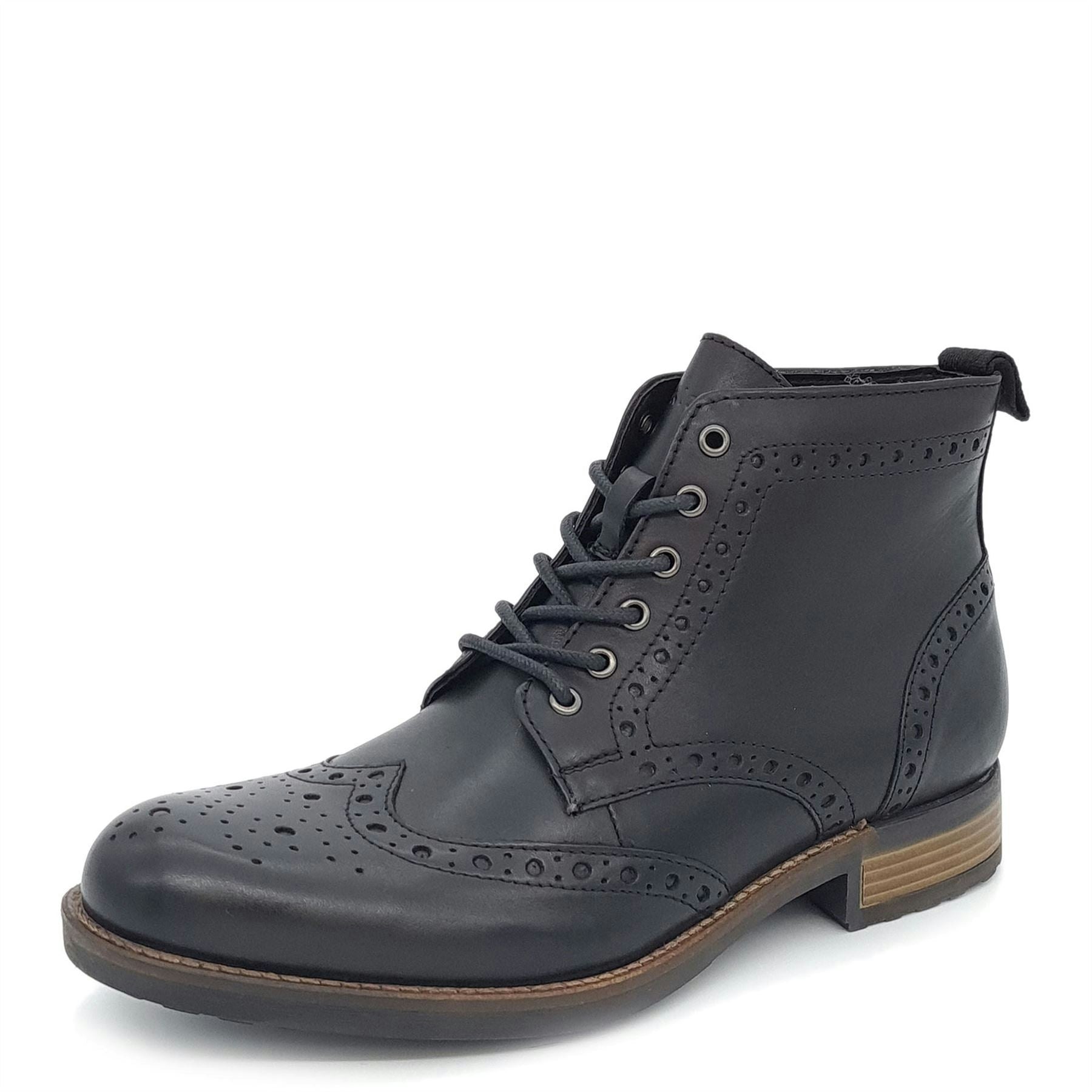 Hx London Black Kingston Brogue Lace Up Leather Boots - 10 Uk