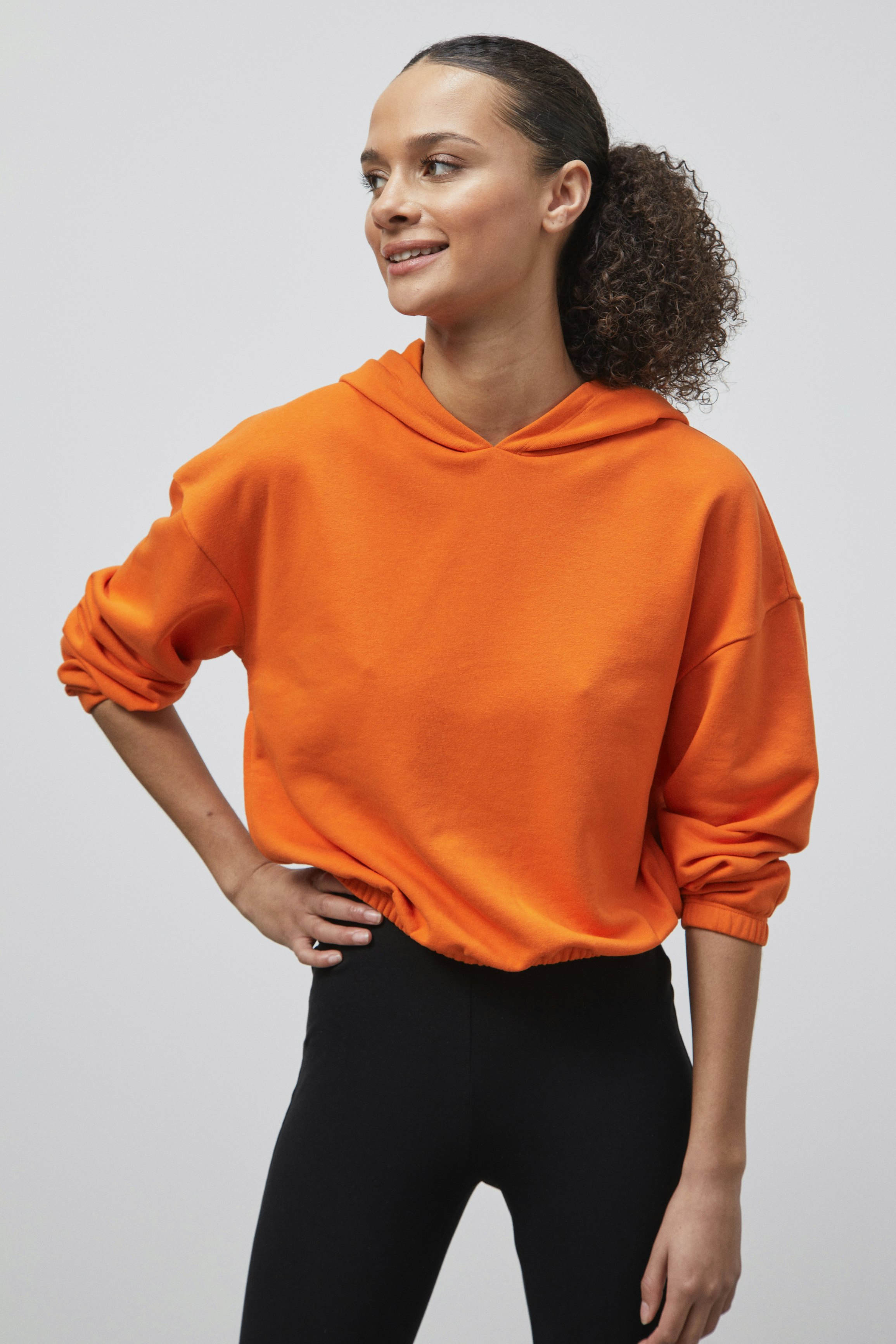 Enorsia Orange Jersey Hoodie With Elastic Waistband - 16 - 55% Cotton, 45% Polyester