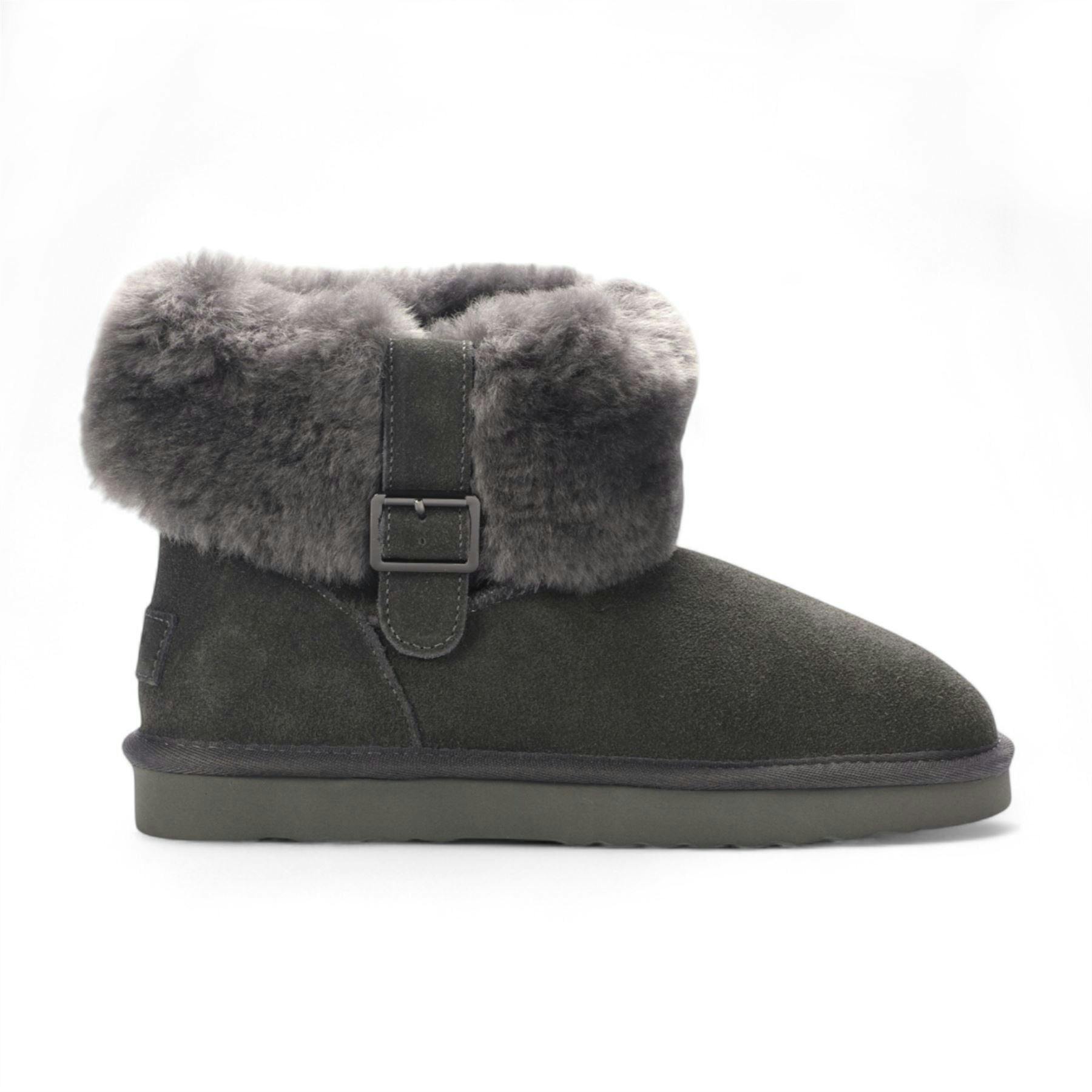 Infinity Leather Women's Grey Genuine Sheepskin Suede Ankle Bootie Winter Boots - Granite - Uk 9 | Eu 42 | Us 11