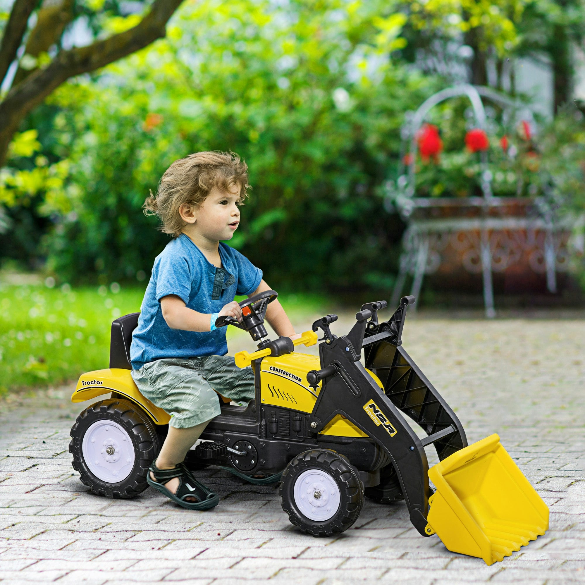 Homcom Pedal Go Kart Ride On Excavator W/ Front Loader Digger, Four Wheels Child