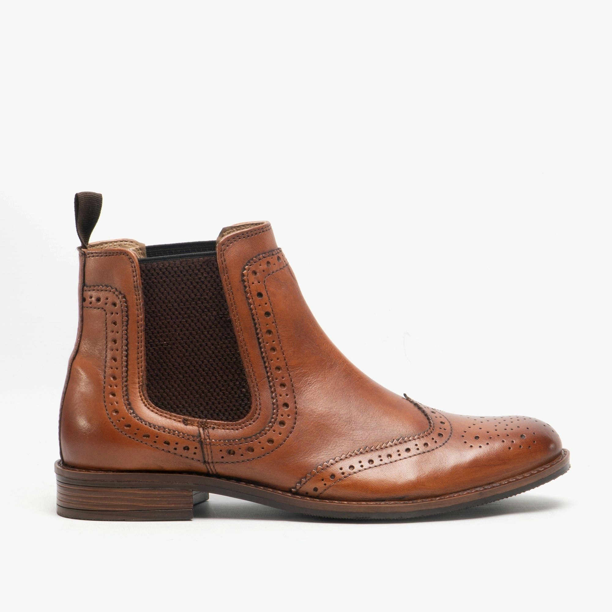 Roamers Men's Blake Leather Brogue Chelsea Boots Tan - Uk 10