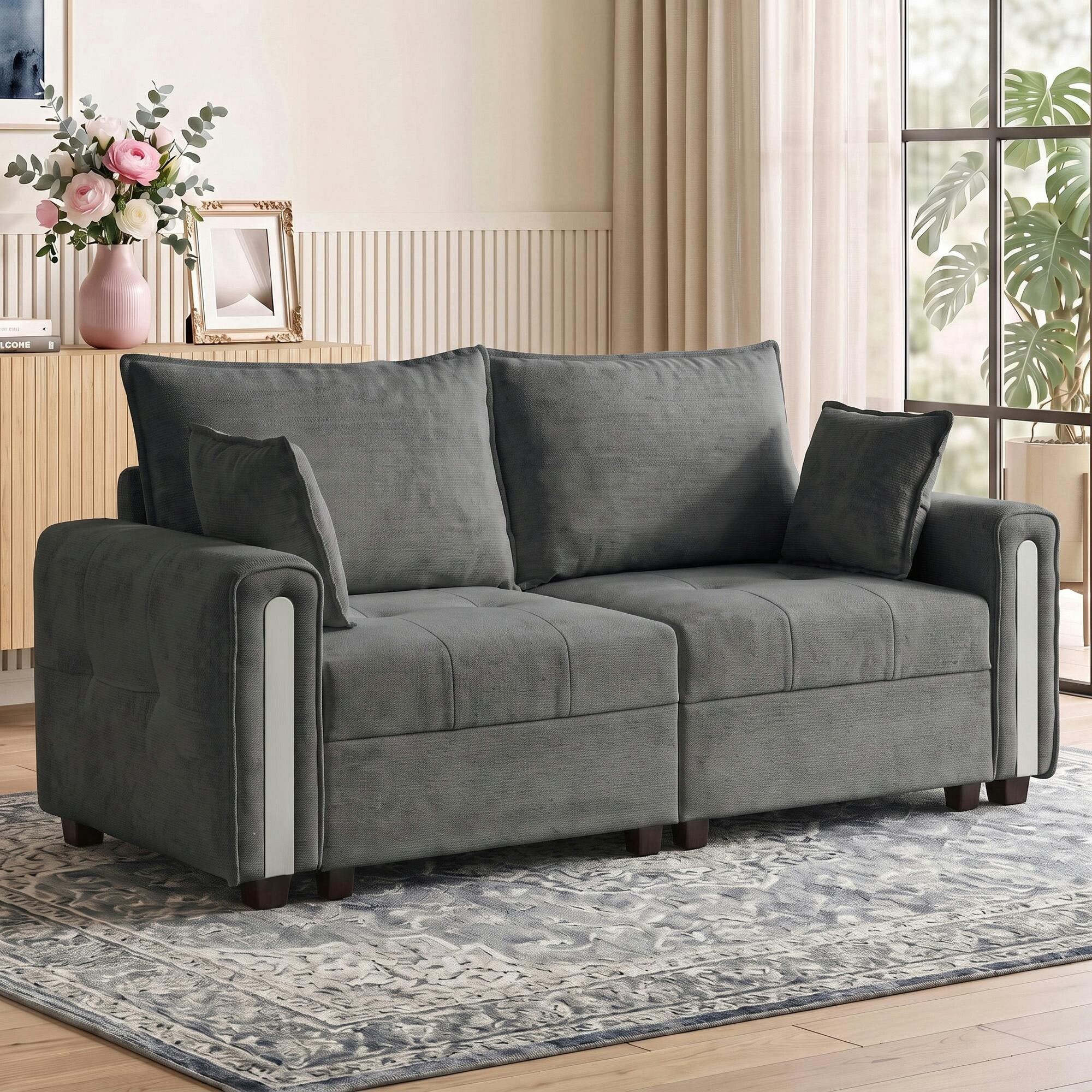 Homcom Dark/Grey 2 Seater Sofa With Lift-Up Storage, 168 Cm Velvet Couch,