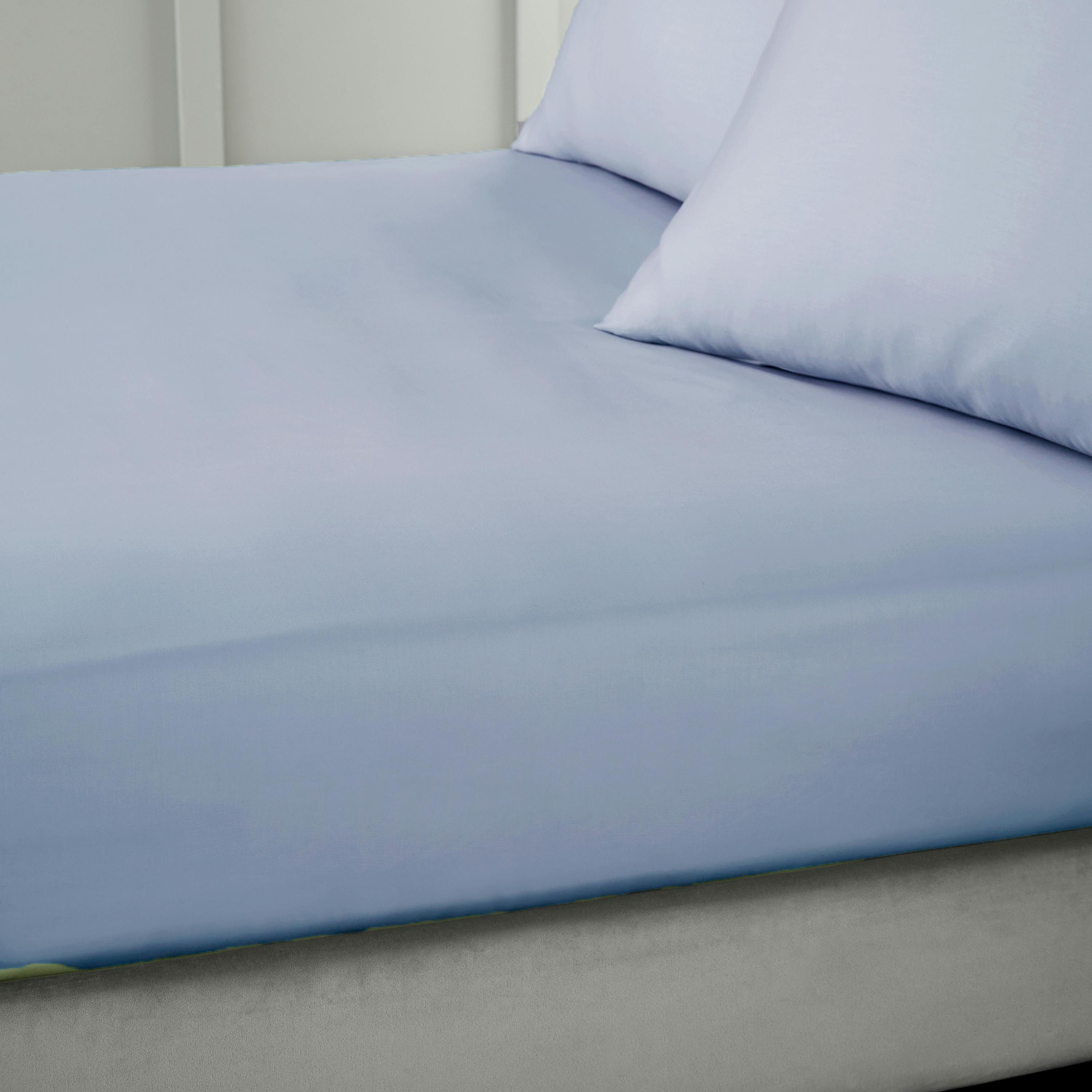 Rackhams Blue 400 Thread Count Cotton Sateen Fitted Sheet - Single