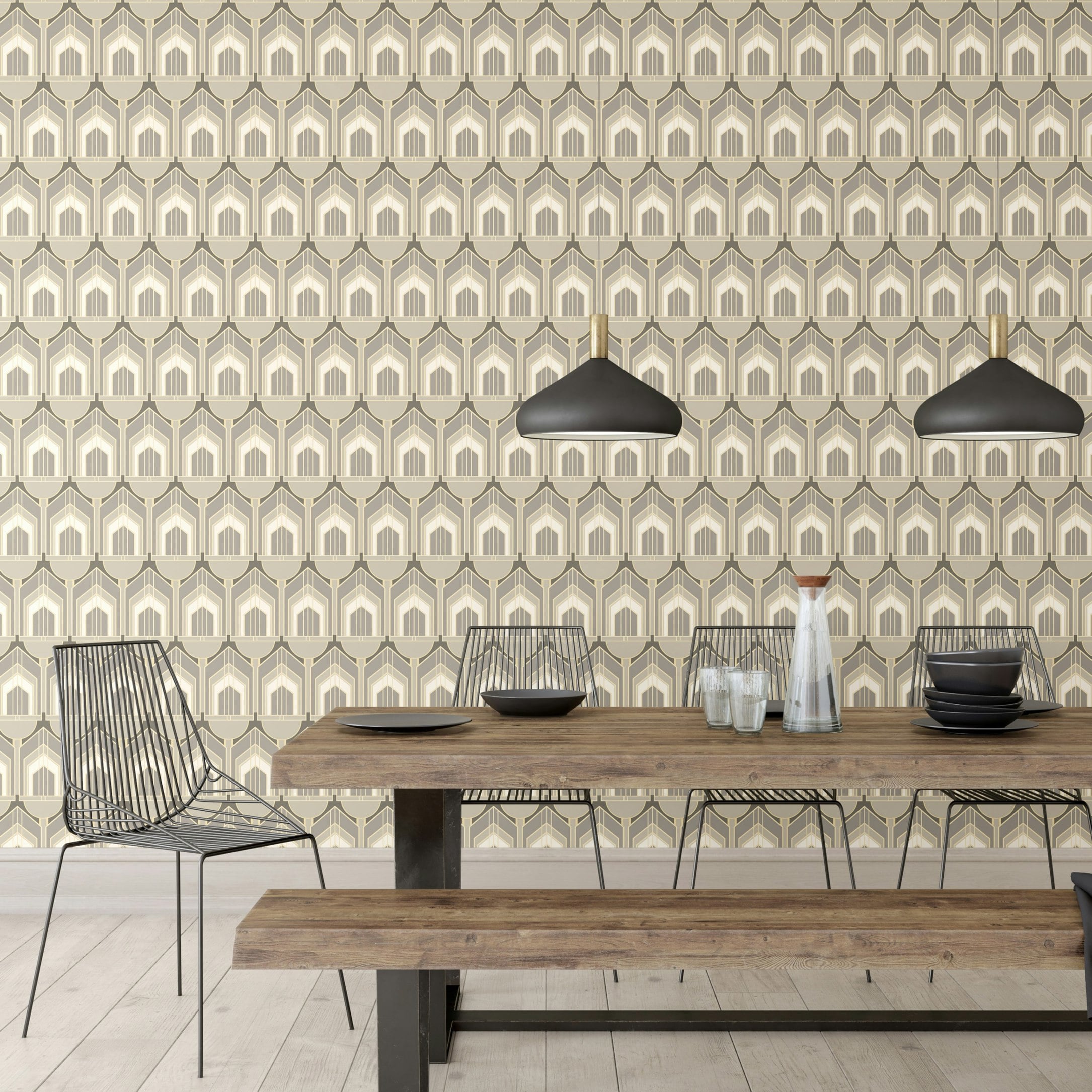 Rackhams Dark/Grey Deco Arch - 10M Wallpaper
