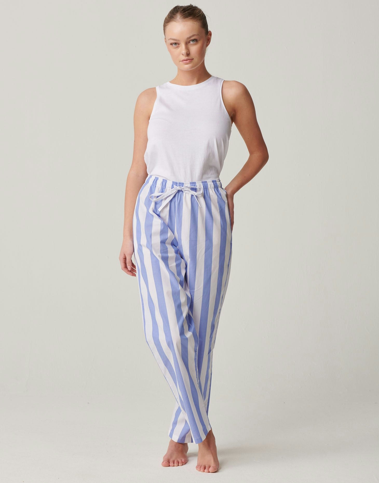 British Boxers Women's Blue Crisp Cotton Pyjama Trousers – Boat Stripe - XX-Large