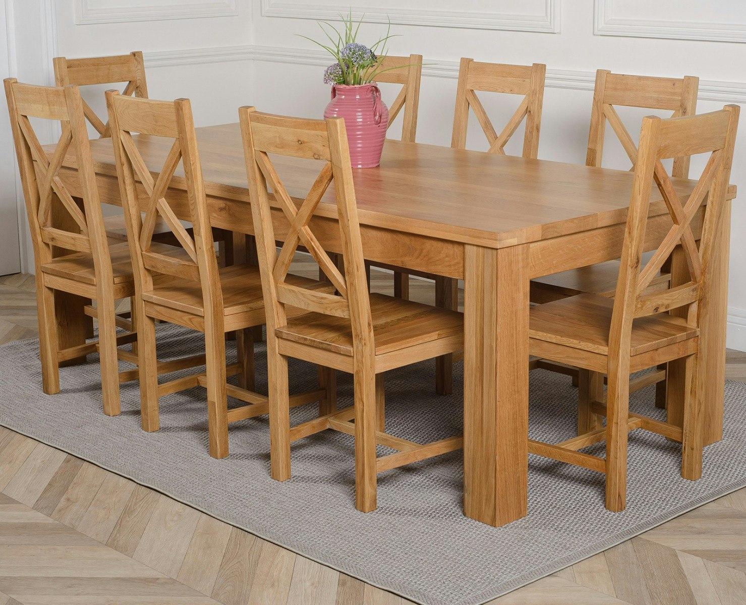Rackhams Grain/Brown Dakota Extra Large Oak Dining Table With Berkeley Oak Chairs - Natural Oak - 8 Chairs