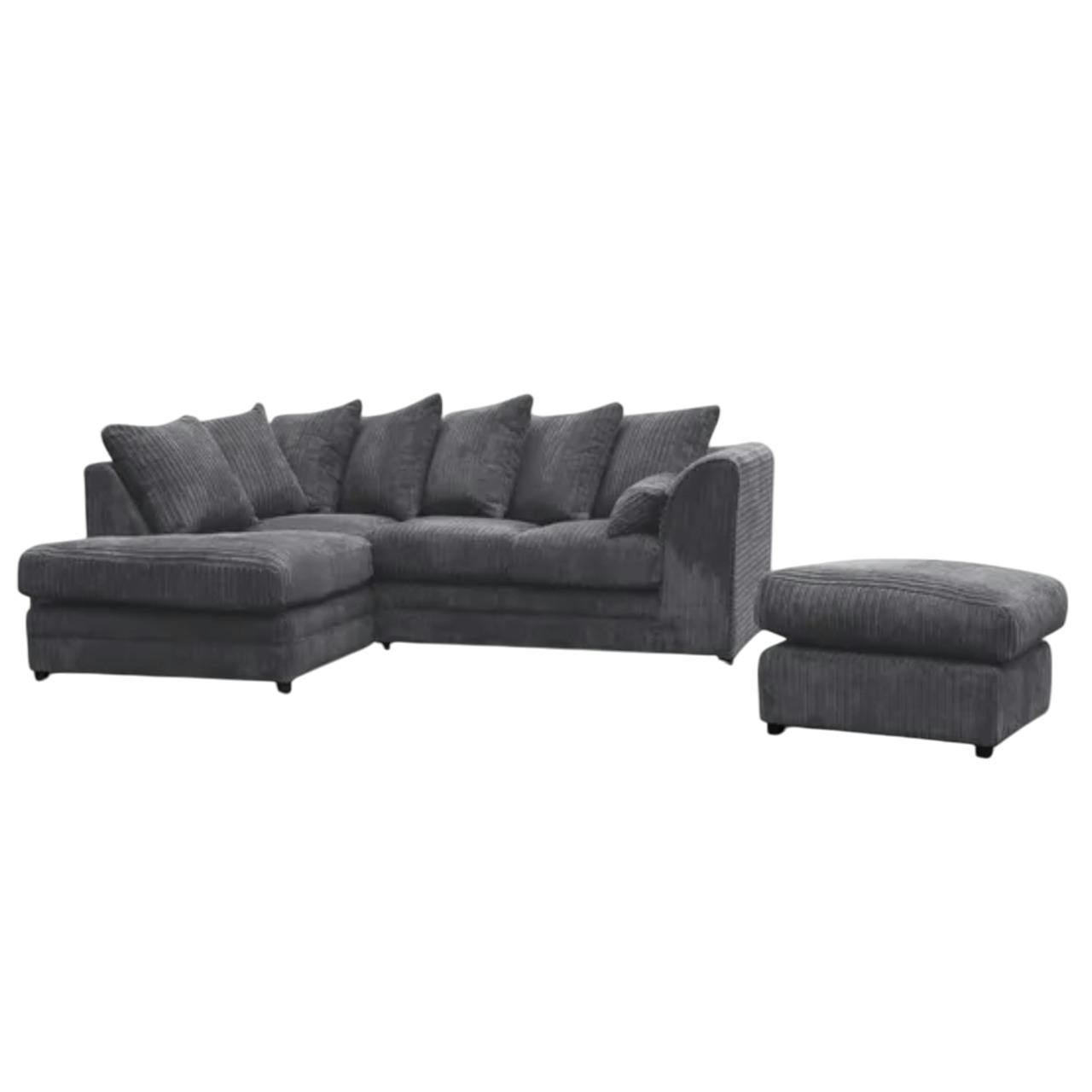 Snug Furniture Grey Jumbo Cord Left Hand Corner Sofa With Free Footstool