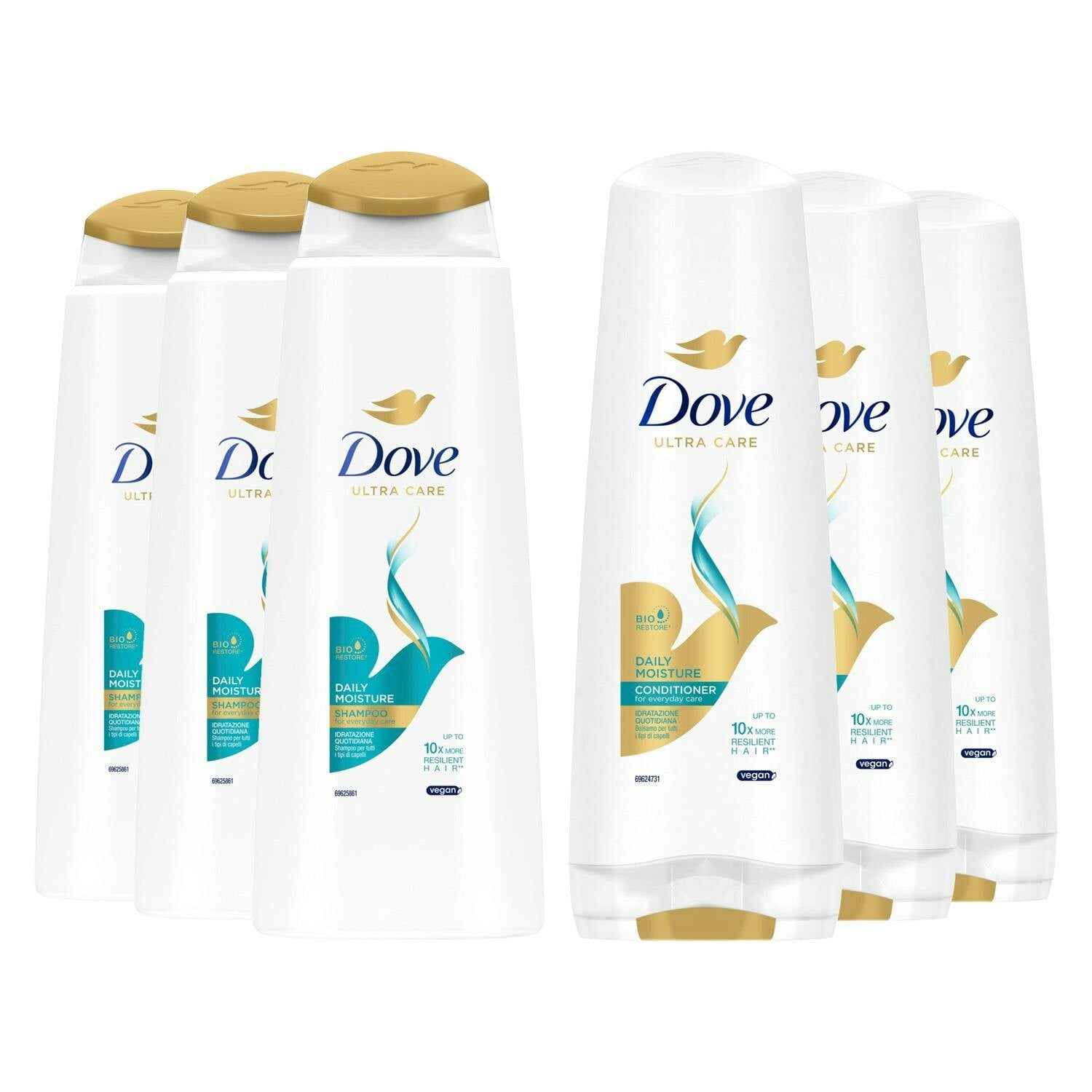 Dove Ultra Care Shampoo & Conditioner - Daily Moisture, Bio Restore 3 Pack