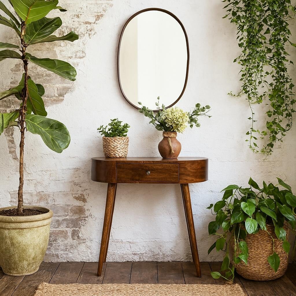 Wyld Haus Bellagio Chestnut Mango Wood Oval Console Table With Drawer