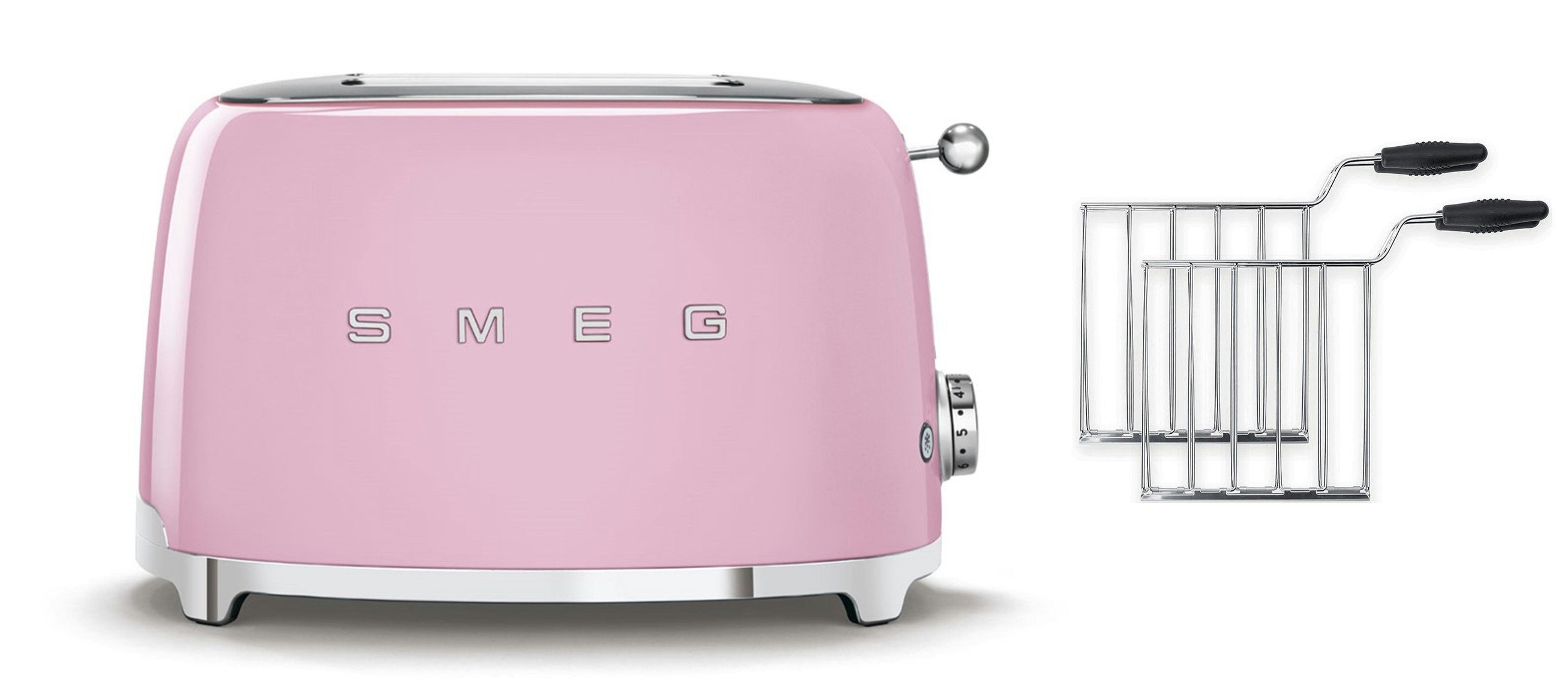 Smeg Pink Tsf01 2 Slice Toaster + Tssr01 2-Sandwich Racks Bundle