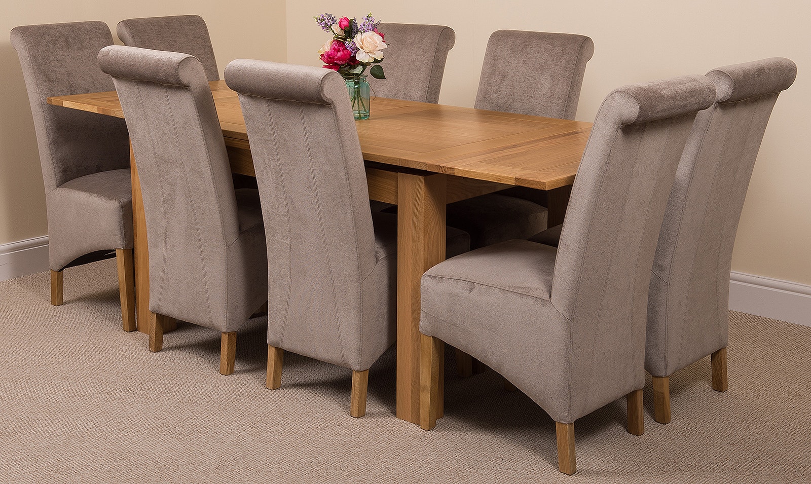 Rackhams Grey Richmond Oak Extendable Dining Table With Montana Fabric Chairs - 8 Chairs Medium