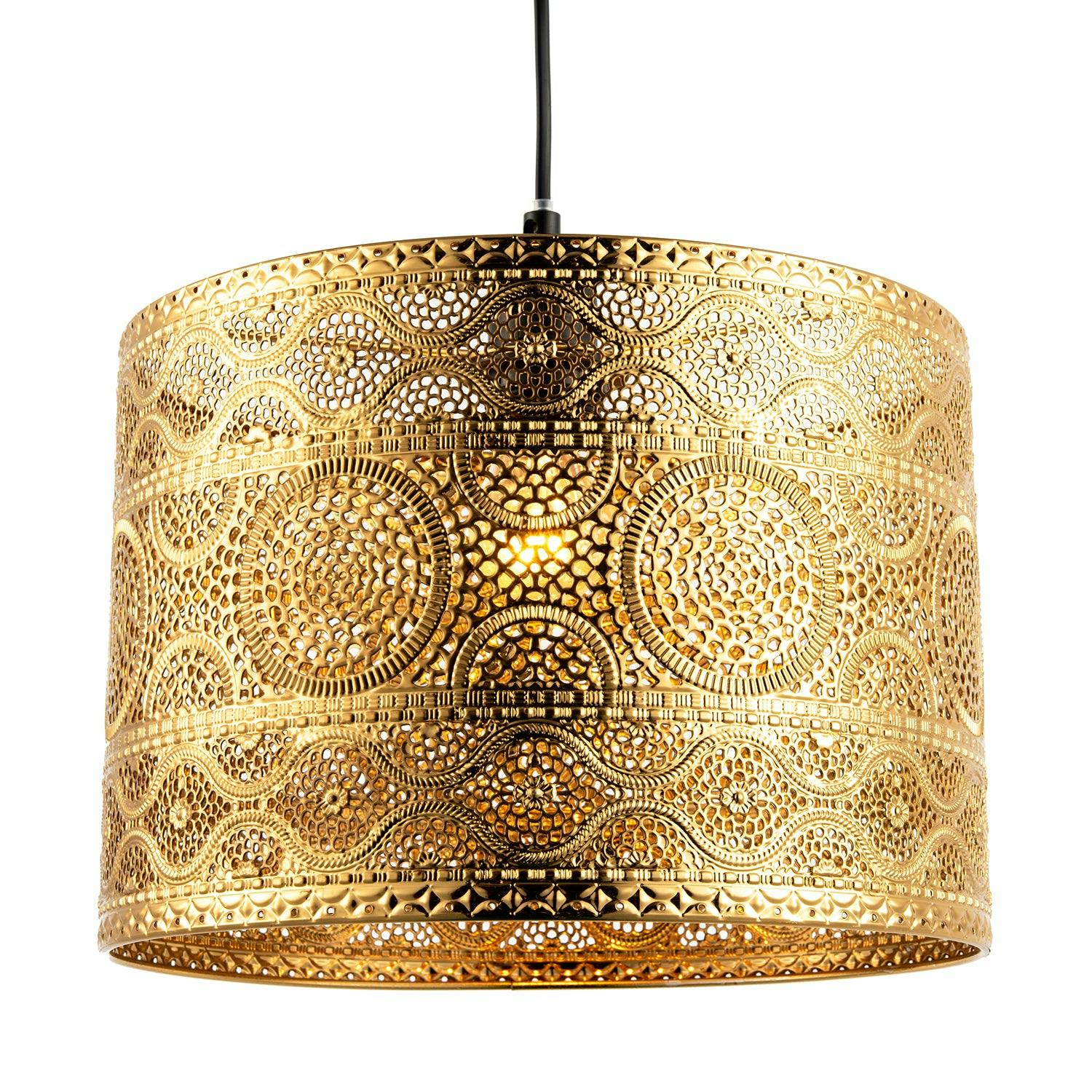 Happy Homewares Gold Ornate Moroccan Designed Polished Metal Pendant Lighting Shade