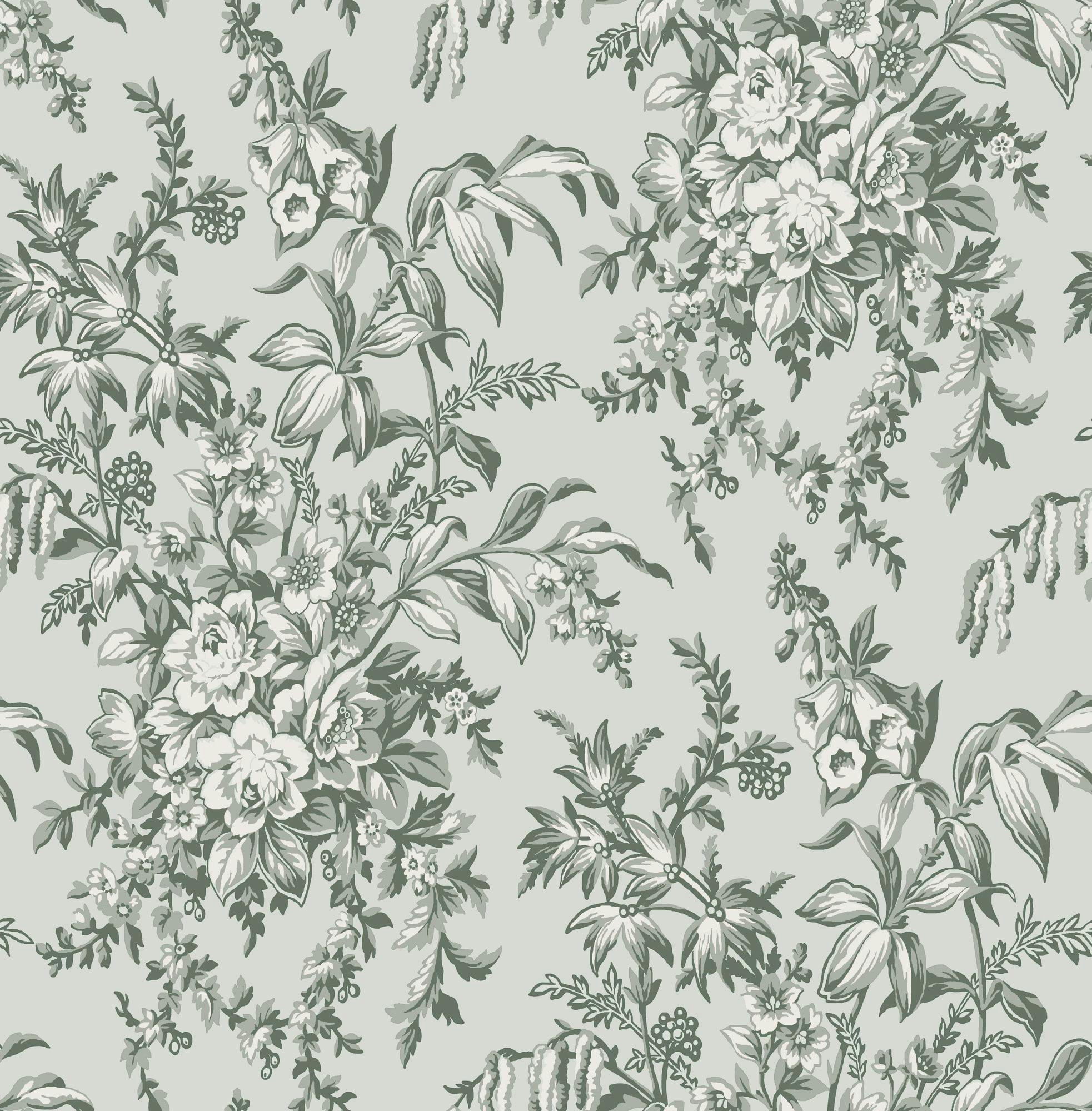 Laura Ashley Green Picardie Wallpaper - Sage - 10M