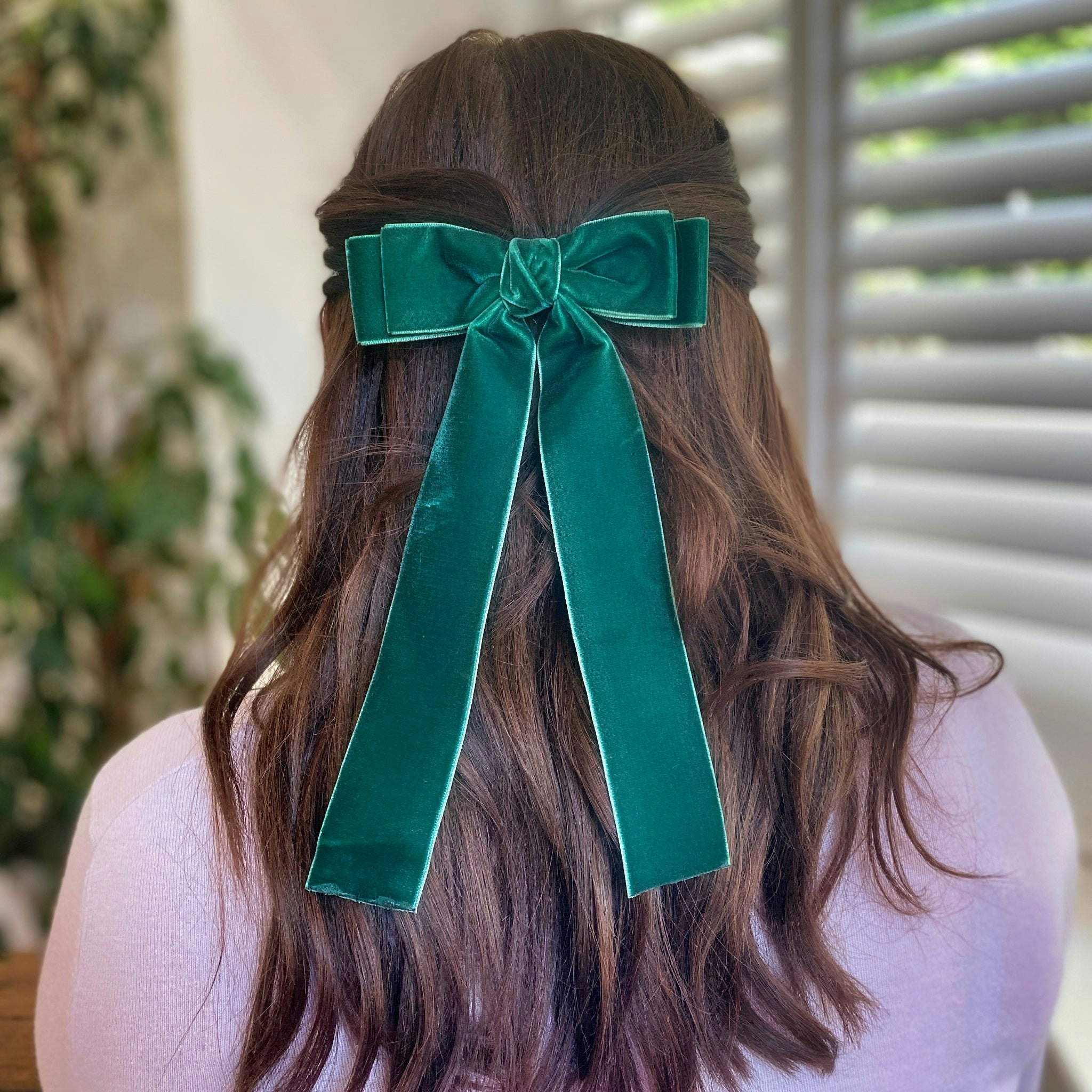 Queenmee Accessories Green/Dark Velvet Hair Bow Hair Clip Alligator Clip