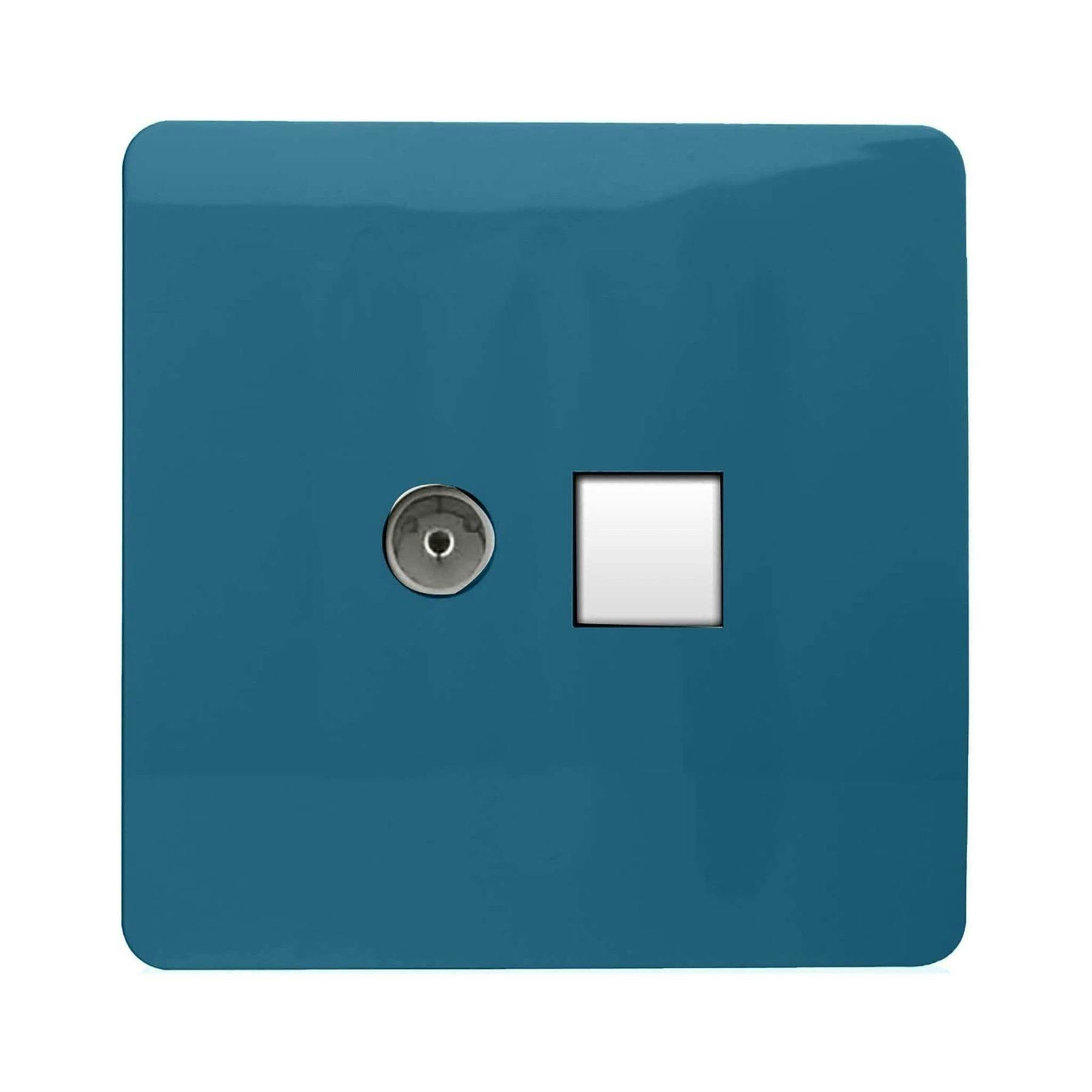 Trendi Switch Women's Blue 2 Gang Tv Co-Axial & Rj45 Cat 6 Modern Designer Pc Ethernet Sockets In Ocean