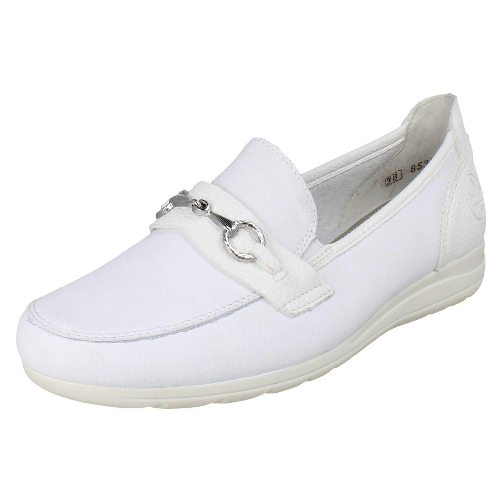 Rieker Women's White Casual Flat Loafer Style Slip On Shoes With Chain Detailing L9355 - Uk 3.5