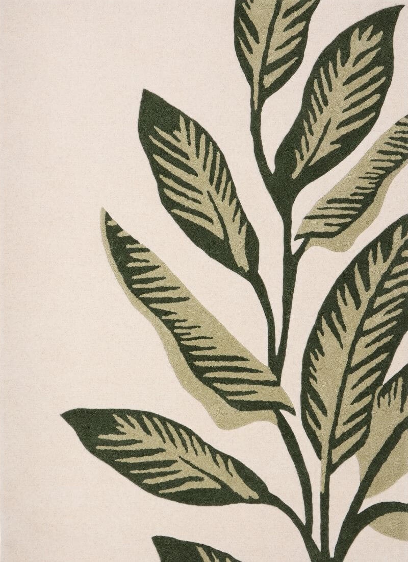 The Rugs Cream/Green Paradise Leaf Hand-Tufted Wool Rug – - 120X170 Cm
