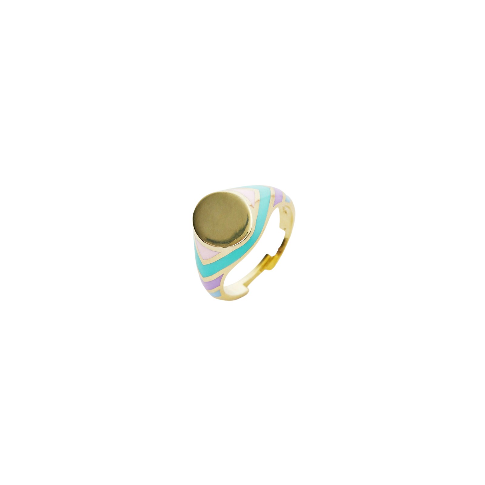 Spero London Silver Enamelled Multicoloured Sterling Circle Signet Ring