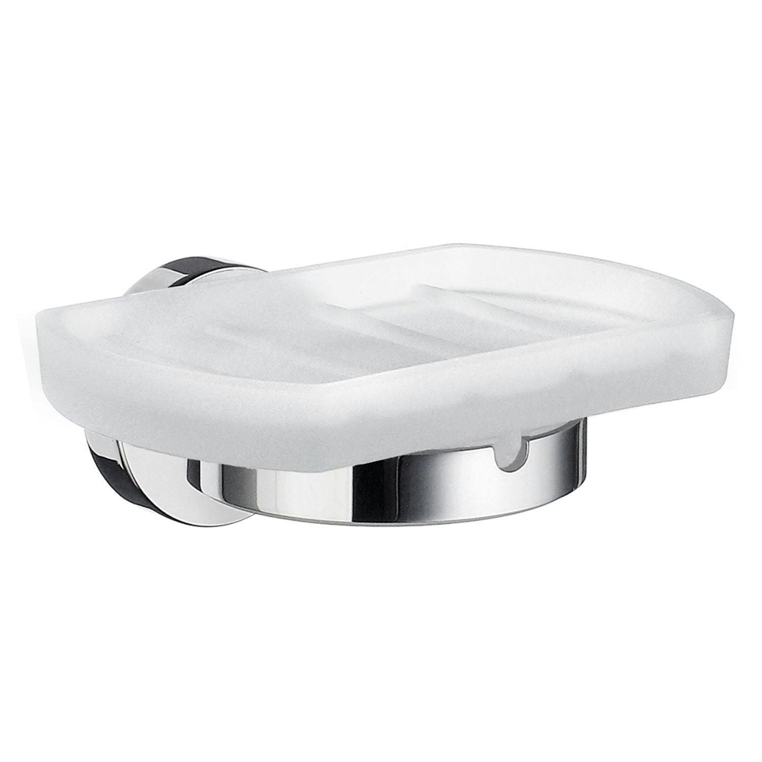 Smedbo Frosted Glass Soap Dish Tray And Polished Chrome Wall Mounted Holder With Concealed Screws For Bath Shower Bathroom