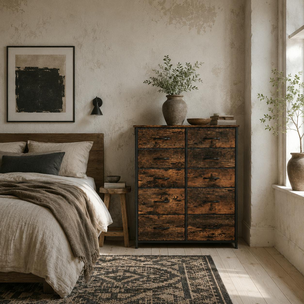 Rackhams Brown Nalima Fabric And Metal Rustic 10 Drawer Storage Chest