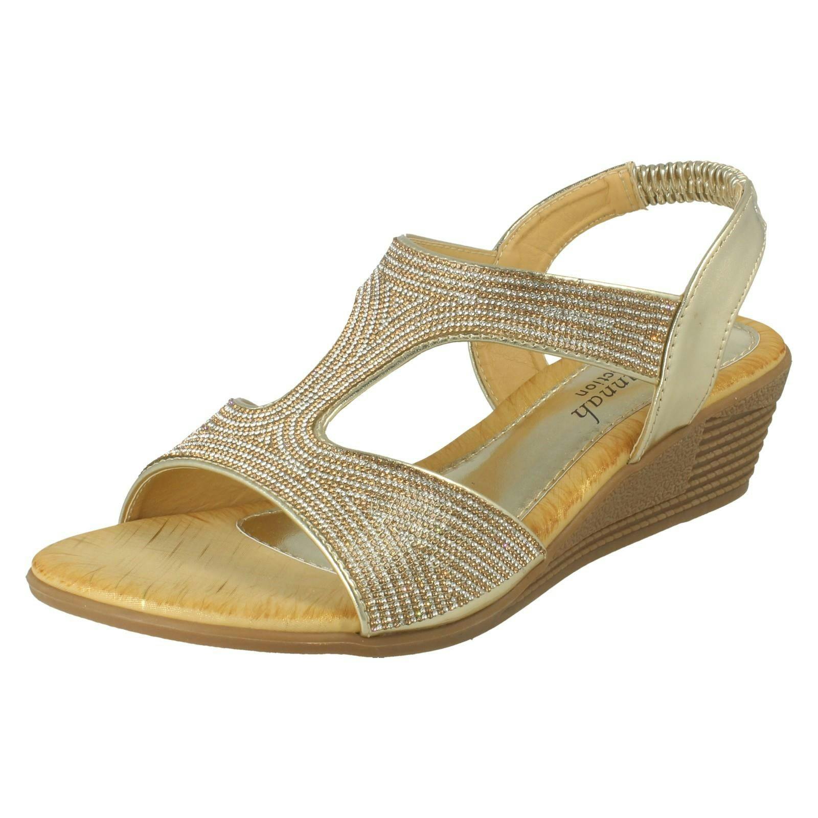Savannah Women's Gold Wedge Heeled Sandals F12131 - Uk 8
