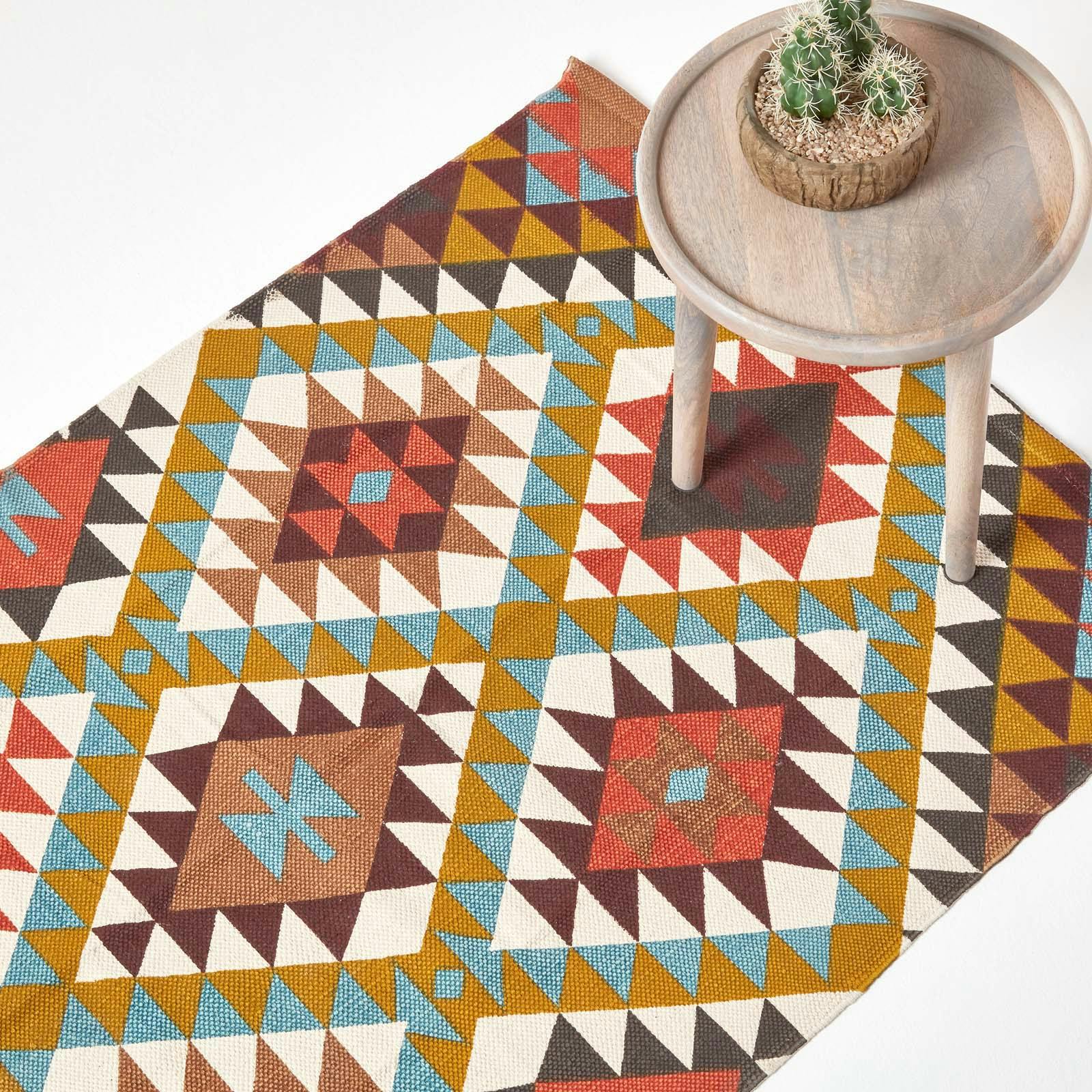 Rackhams Orange/Brown/Yellow Oslo And Multi Coloured 100% Cotton Diamond Pattern Rug - 160 X 230 Cm