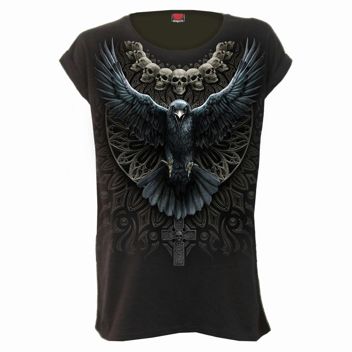 Spiral Direct Raven Skull - Turnup Sleeve Loosefit Tee - M - Digital - Digital