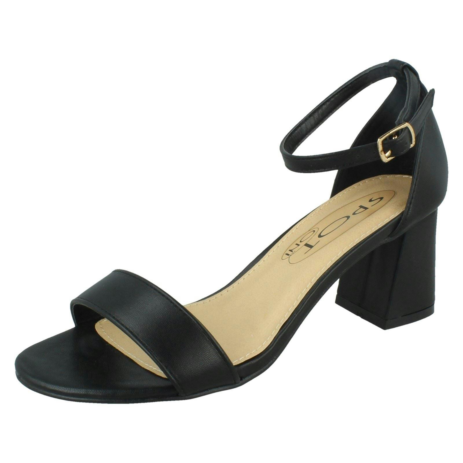 Spot On Women's Black Mid Block Heel Sandals F12012 - Uk 8