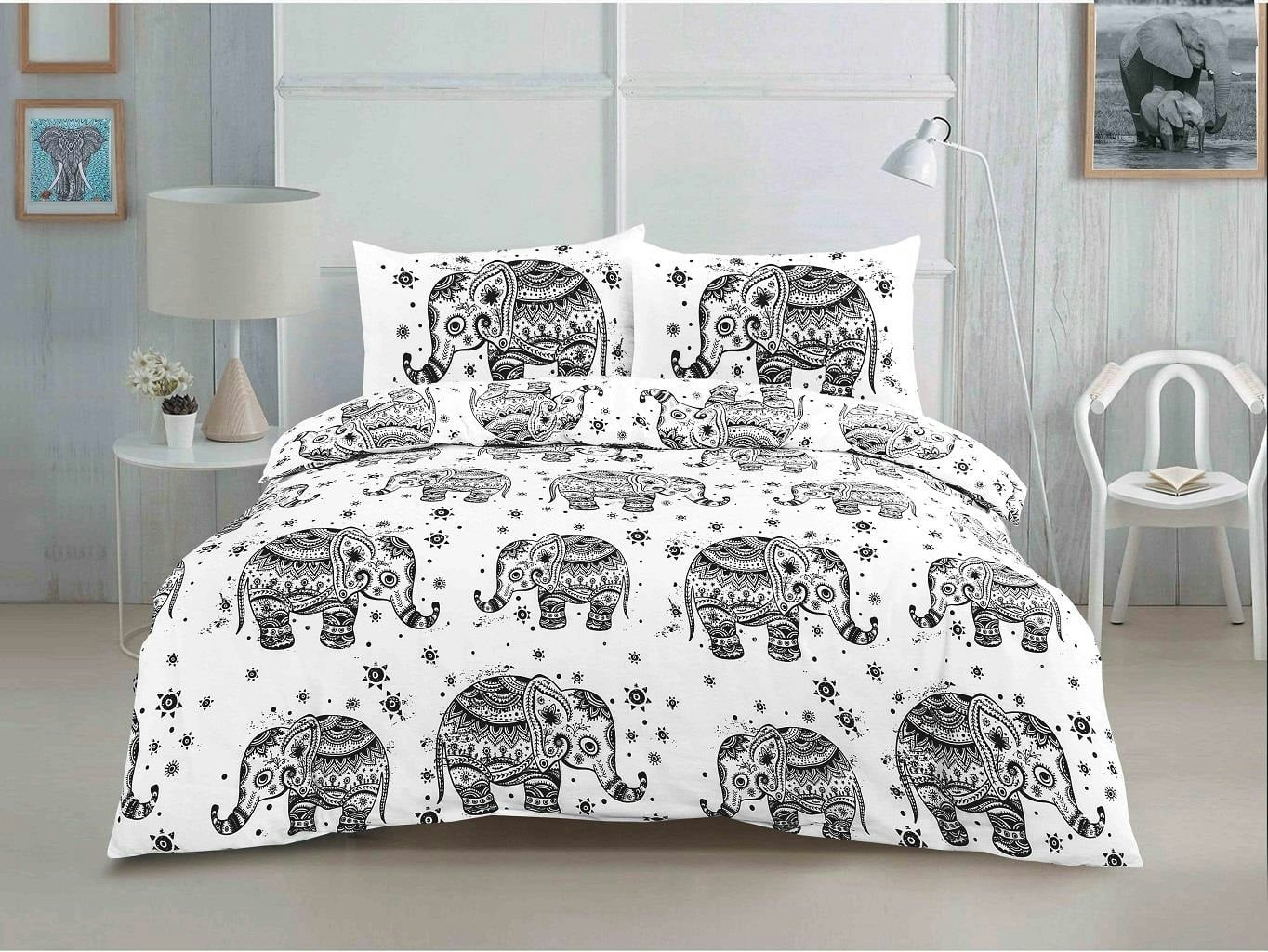 Kampala Hill Ethnic Elephant Print Black and White Duvet Cover Set Super King - Image 2