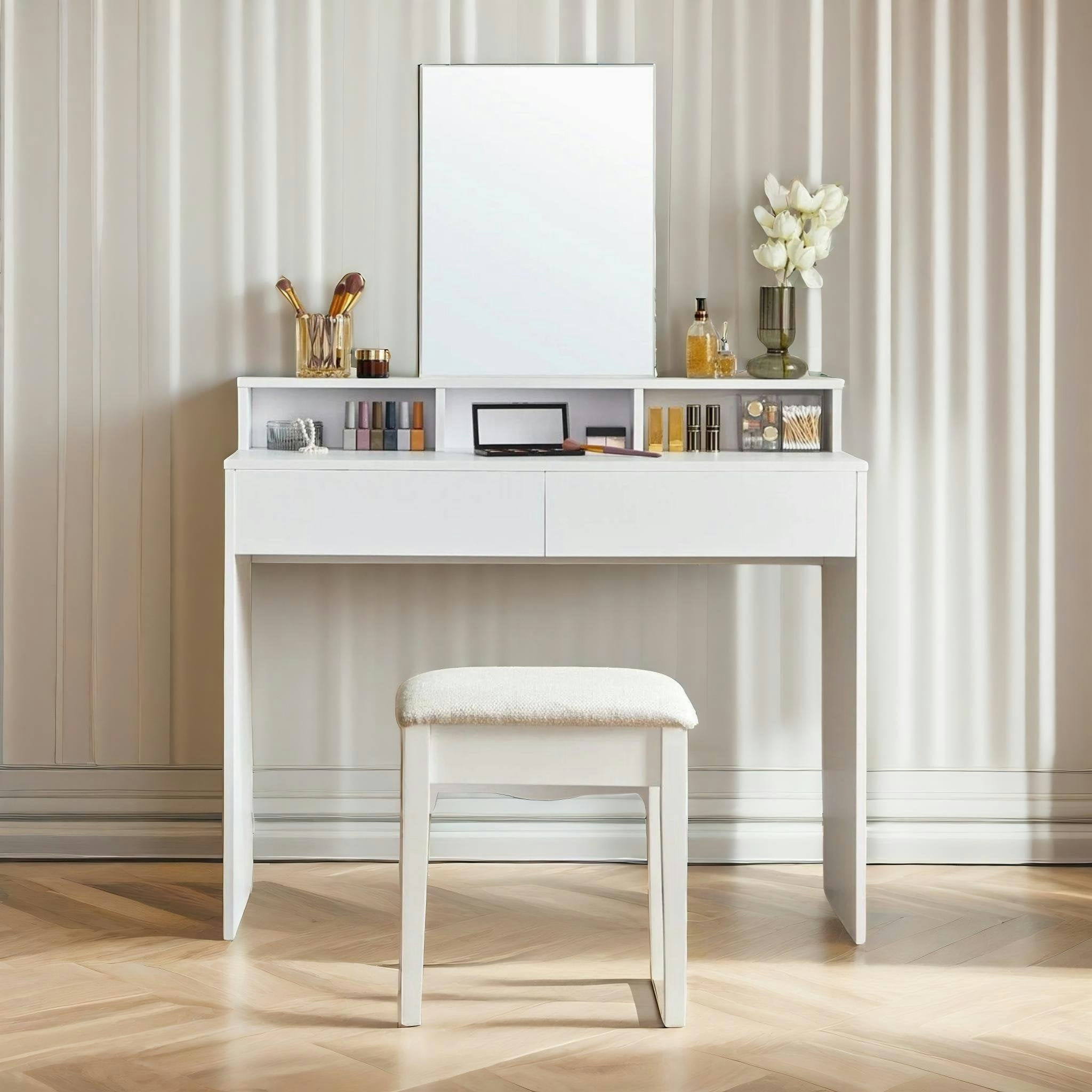 Rackhams White 2 Drawer Dressing Table With Mirror