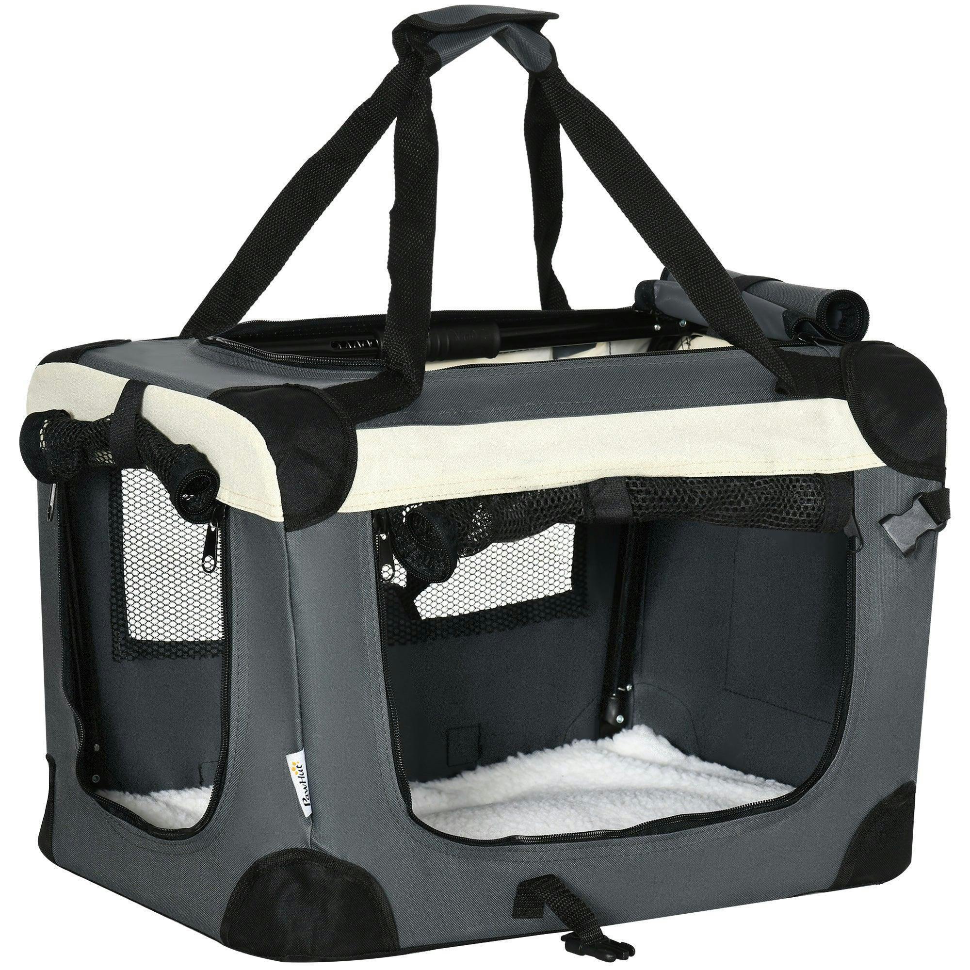 51cm Foldable Pet Carrier with Cushion for Mini Dogs and Cats Grey - Image 5