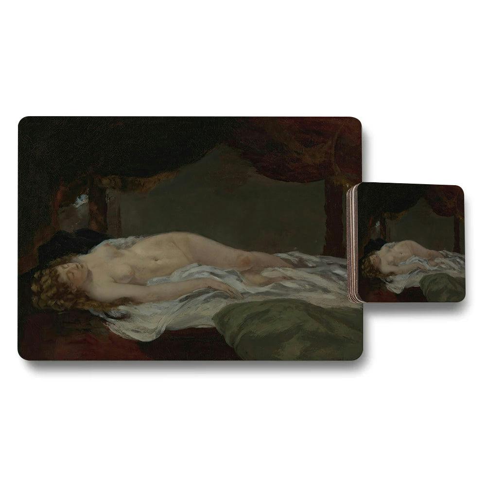 Benjamin Tate Design Reclining Nude Woman Artwork Placemats And Coaster Set