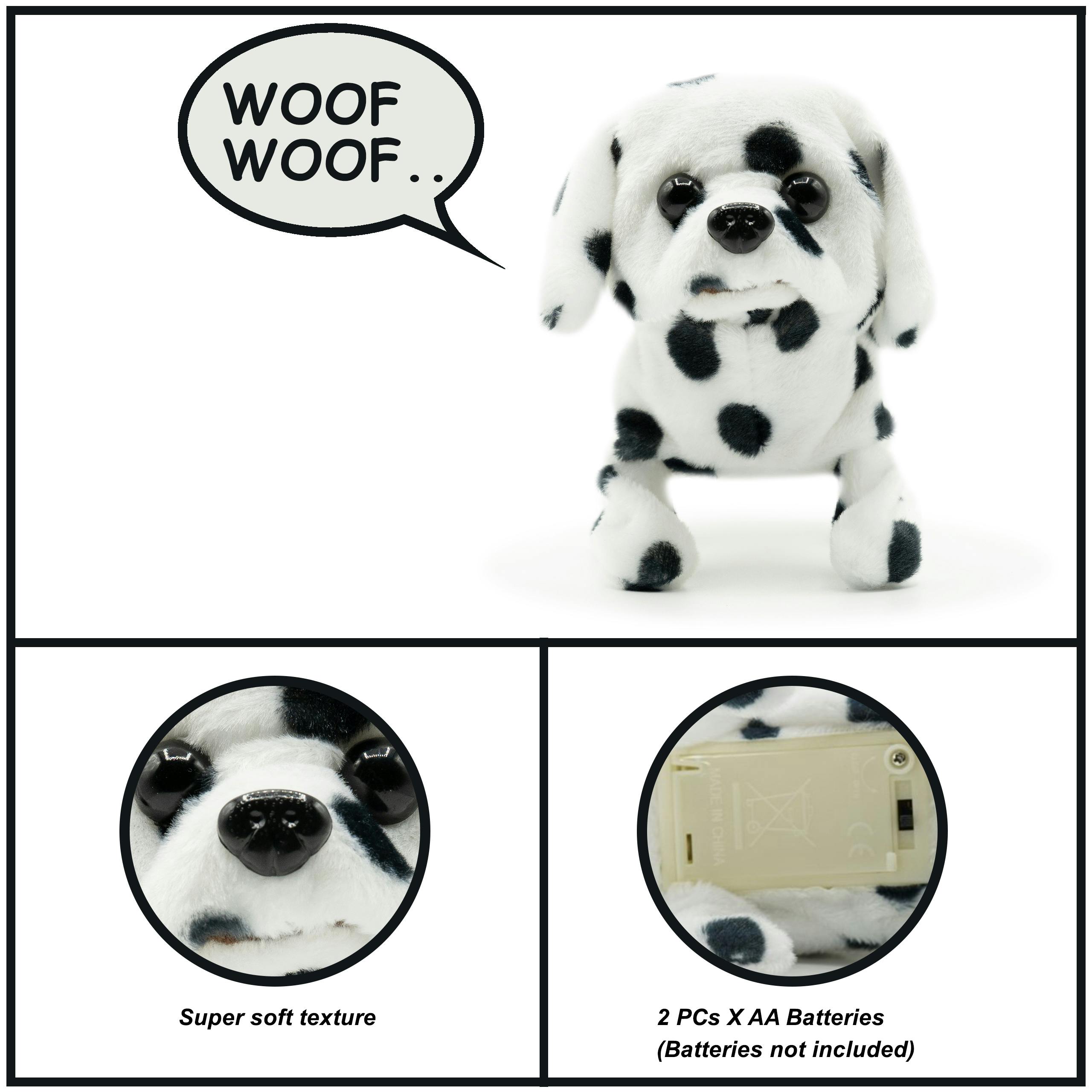 Pugs At Play White Spotty Interactive Walking Dog Plush Toy
