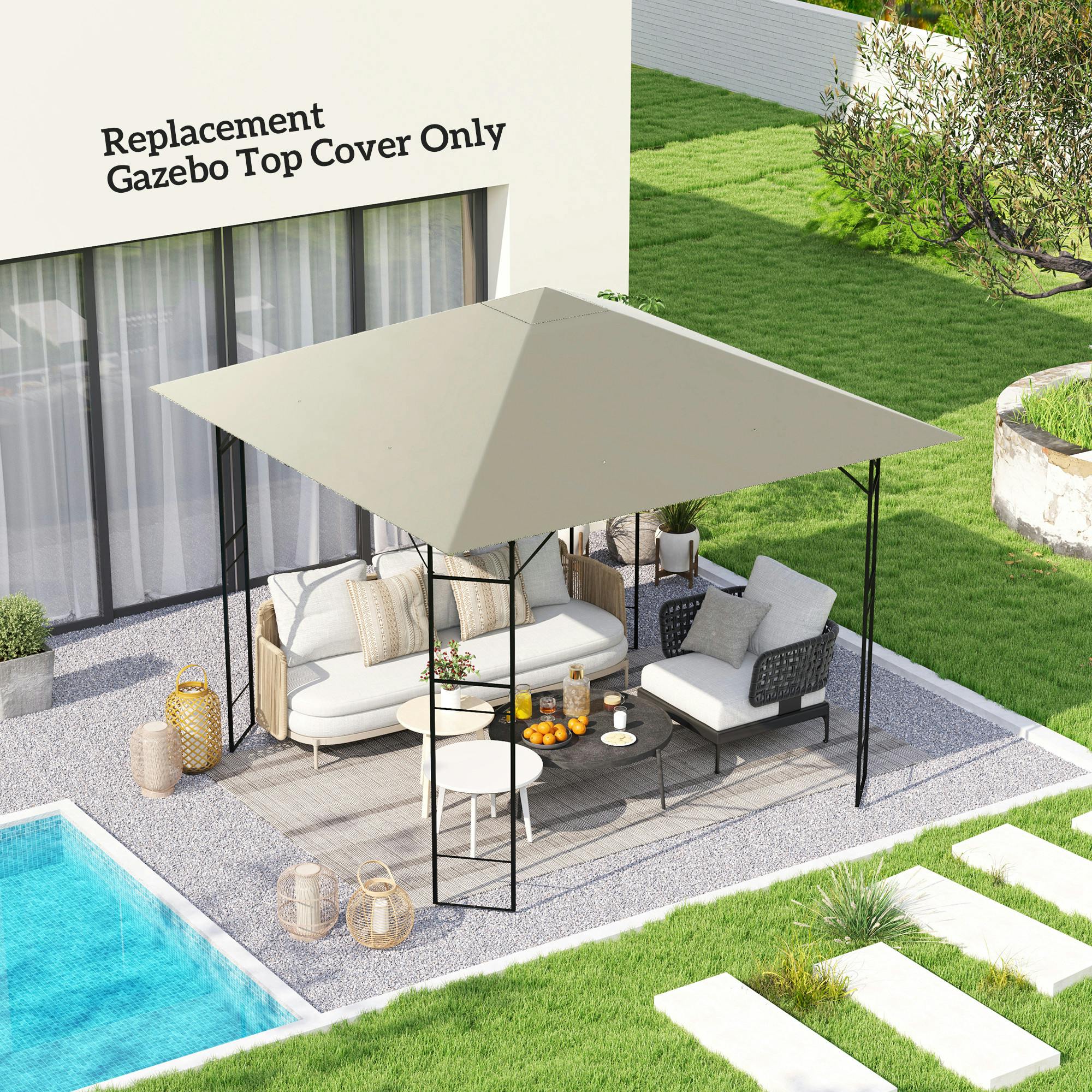 Rackhams Light/Grey 3X3 M Gazebo Canopy Replacement Cover With Drain Holes,